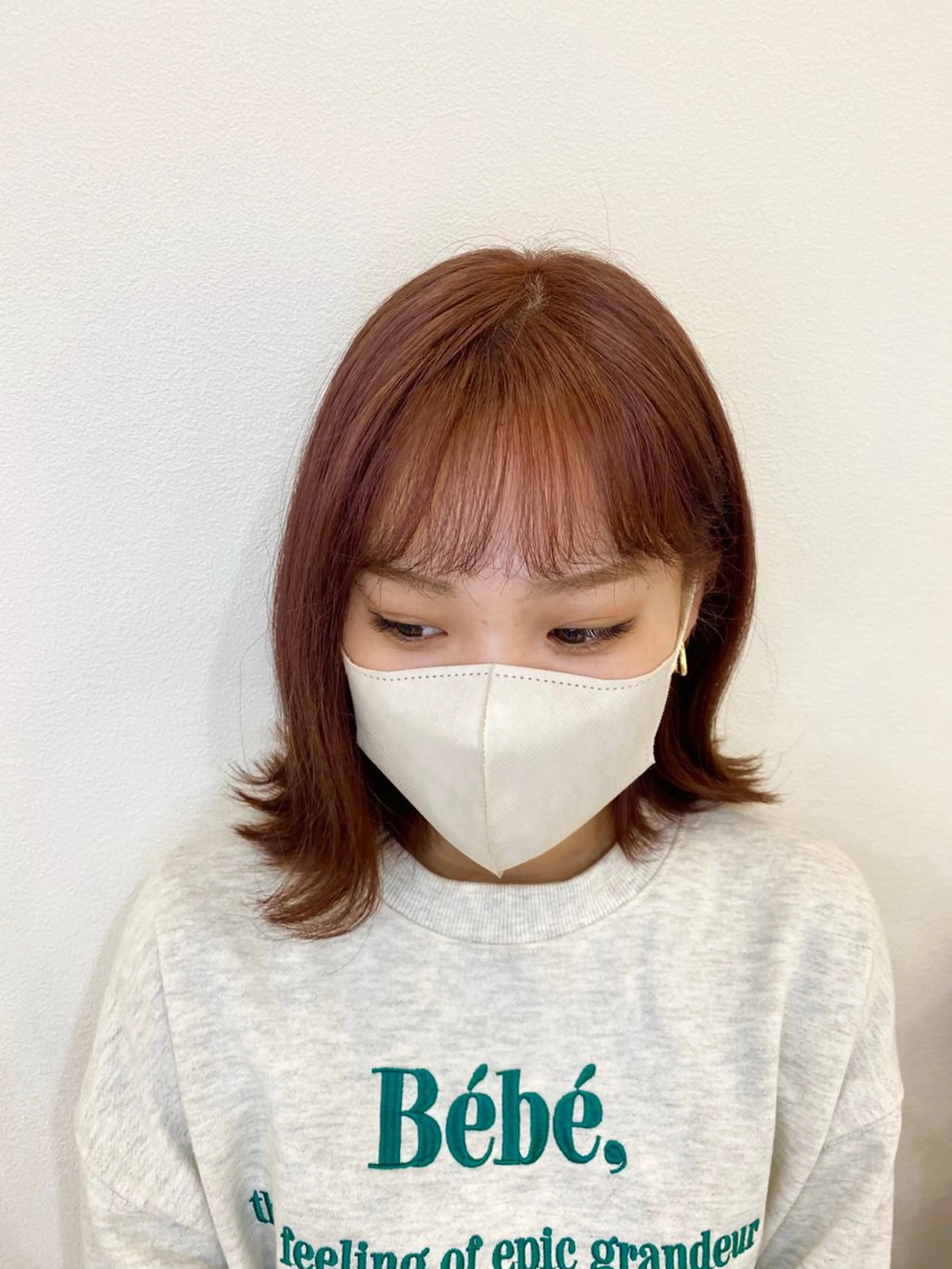 ミディアム カラー ブリーチ オレンジ ピンクカラー 韓国ヘア nanahaのヘアスタイル