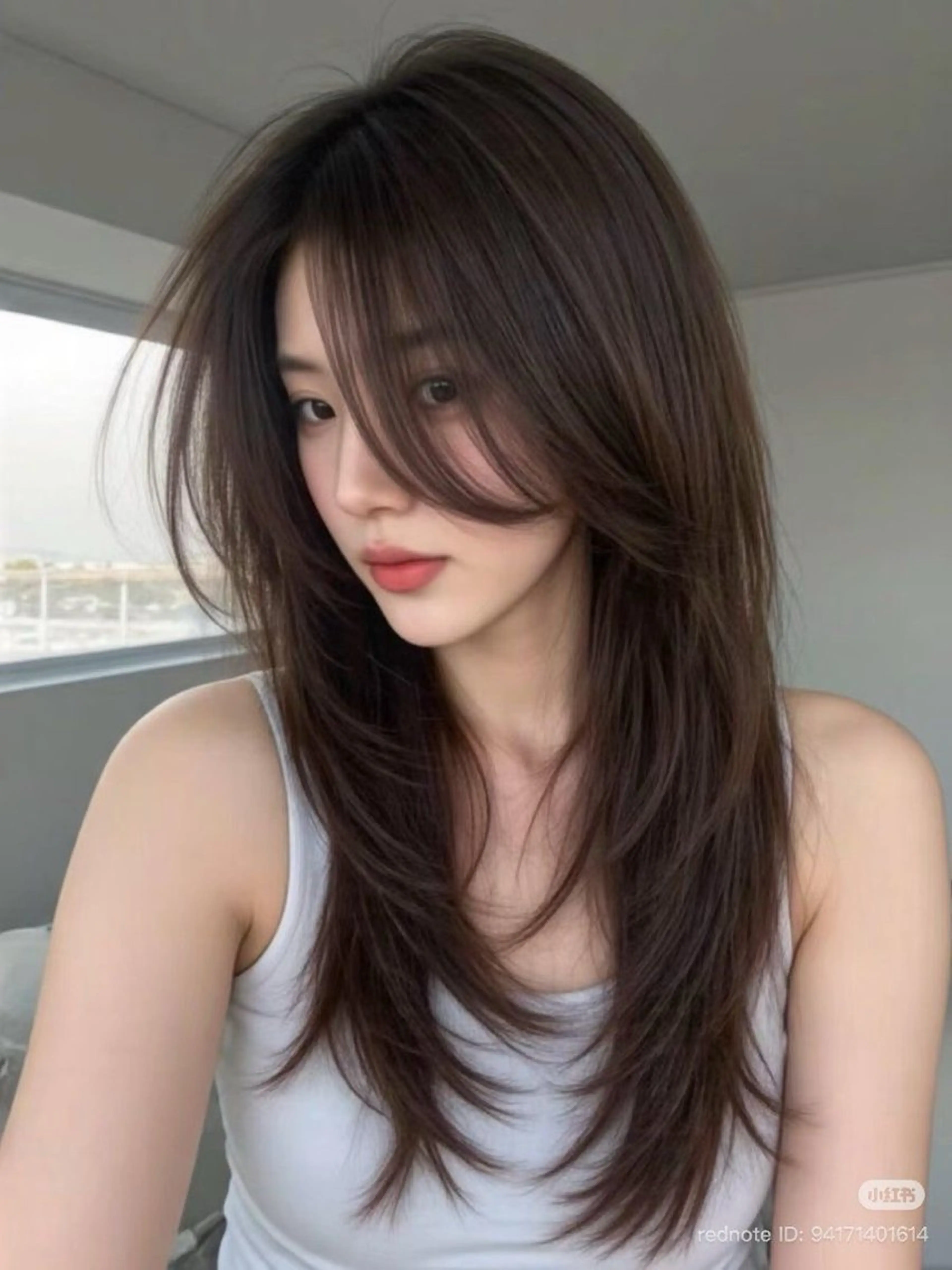 ロング ボブ 顔まわりレイヤー 顔周りカット 髪質改善 韓国風ヘア Mio/髪質改善 透明感カラー/西梅田のヘアスタイル