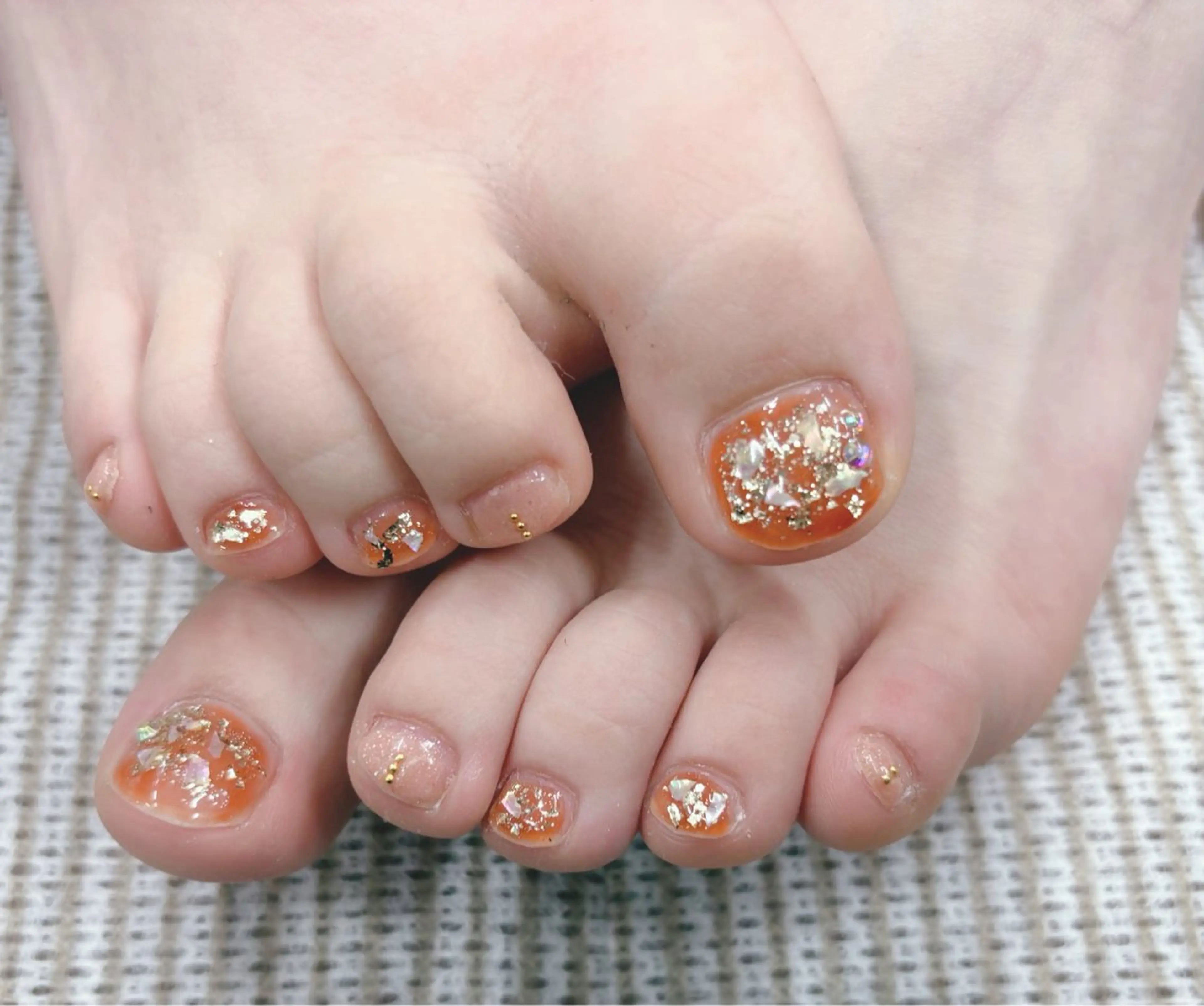 ネイル フットネイル ラメ(グリッター) オレンジ 宮嶋 邦佳のネイルデザイン
