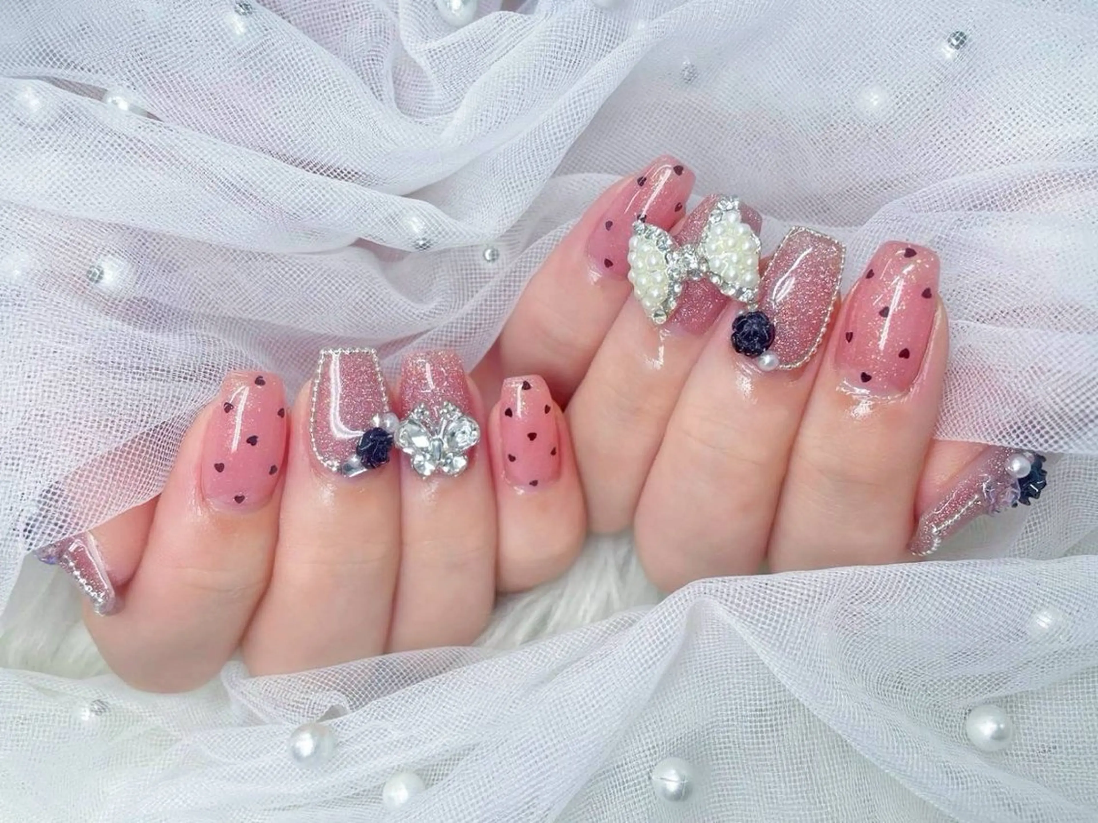 ネイル 長さ出し フラッシュネイル フレンチネイル キラキラネイル ラメ(グリッター) Chouette ここのネイルデザイン