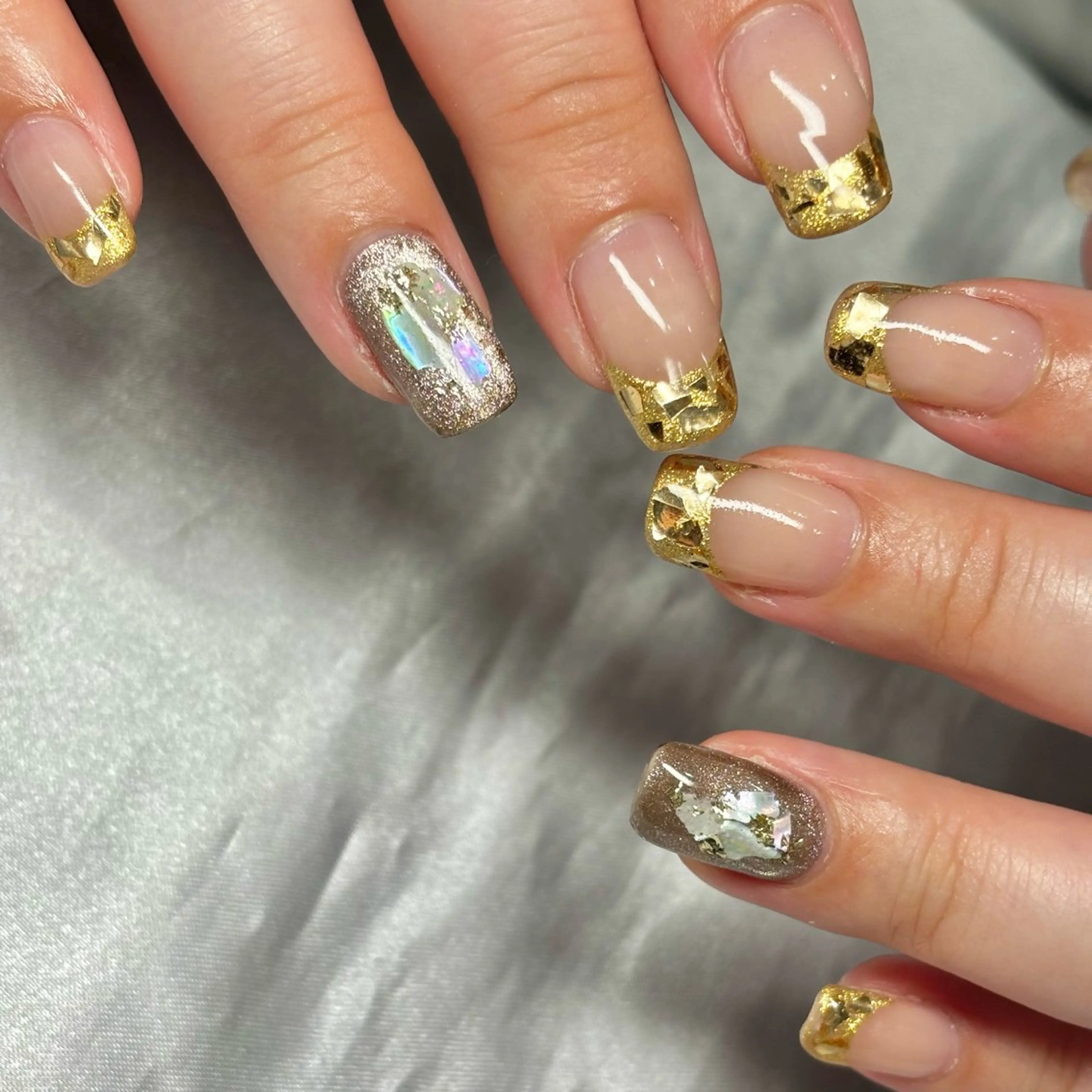 ネイル フレンチネイル ガラスフレンチ ハンドネイル ハンドケア nail&eye Aoのマツエク・マツパデザイン