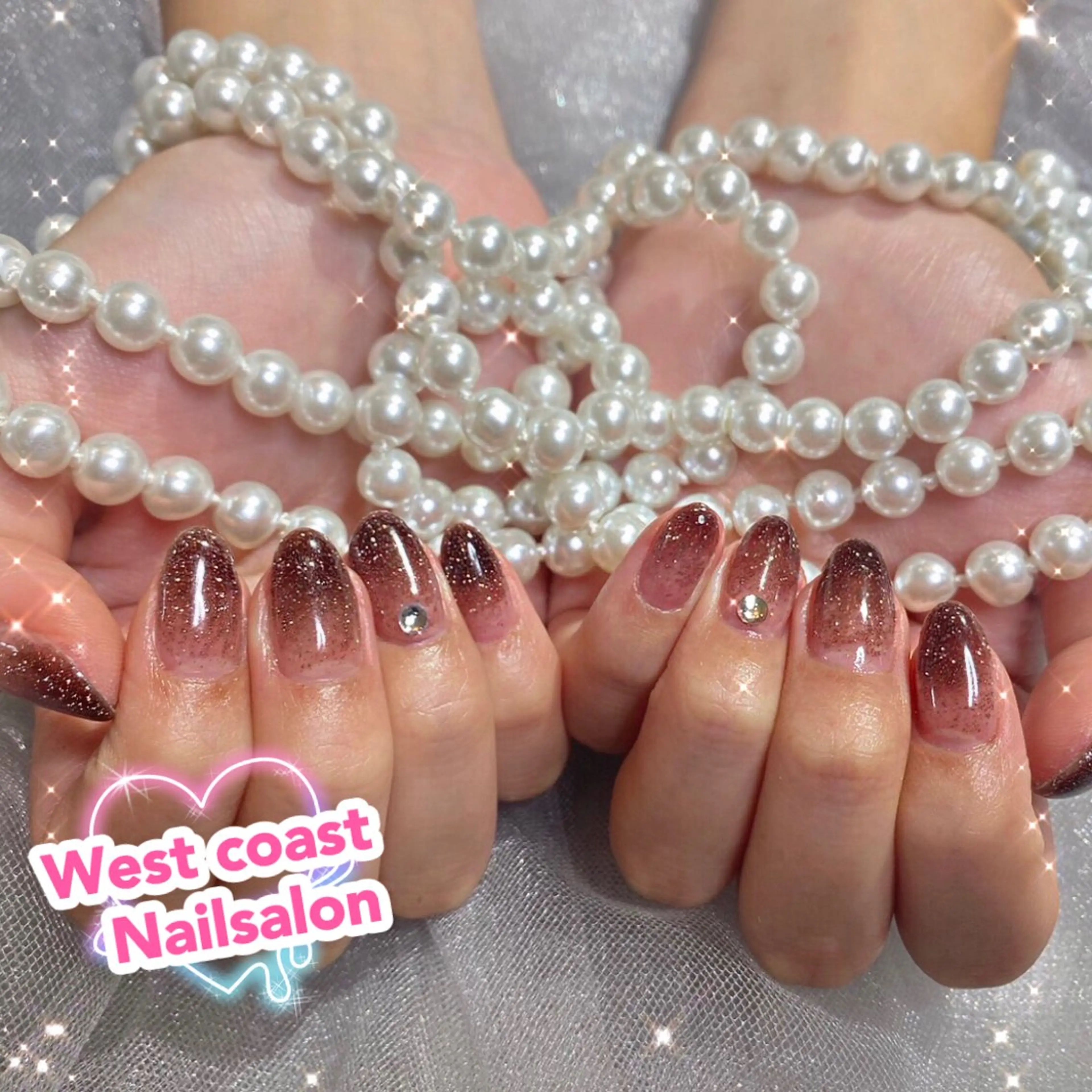 ネイル リボン、ガーリー パーツ放題専門店のネイルデザイン