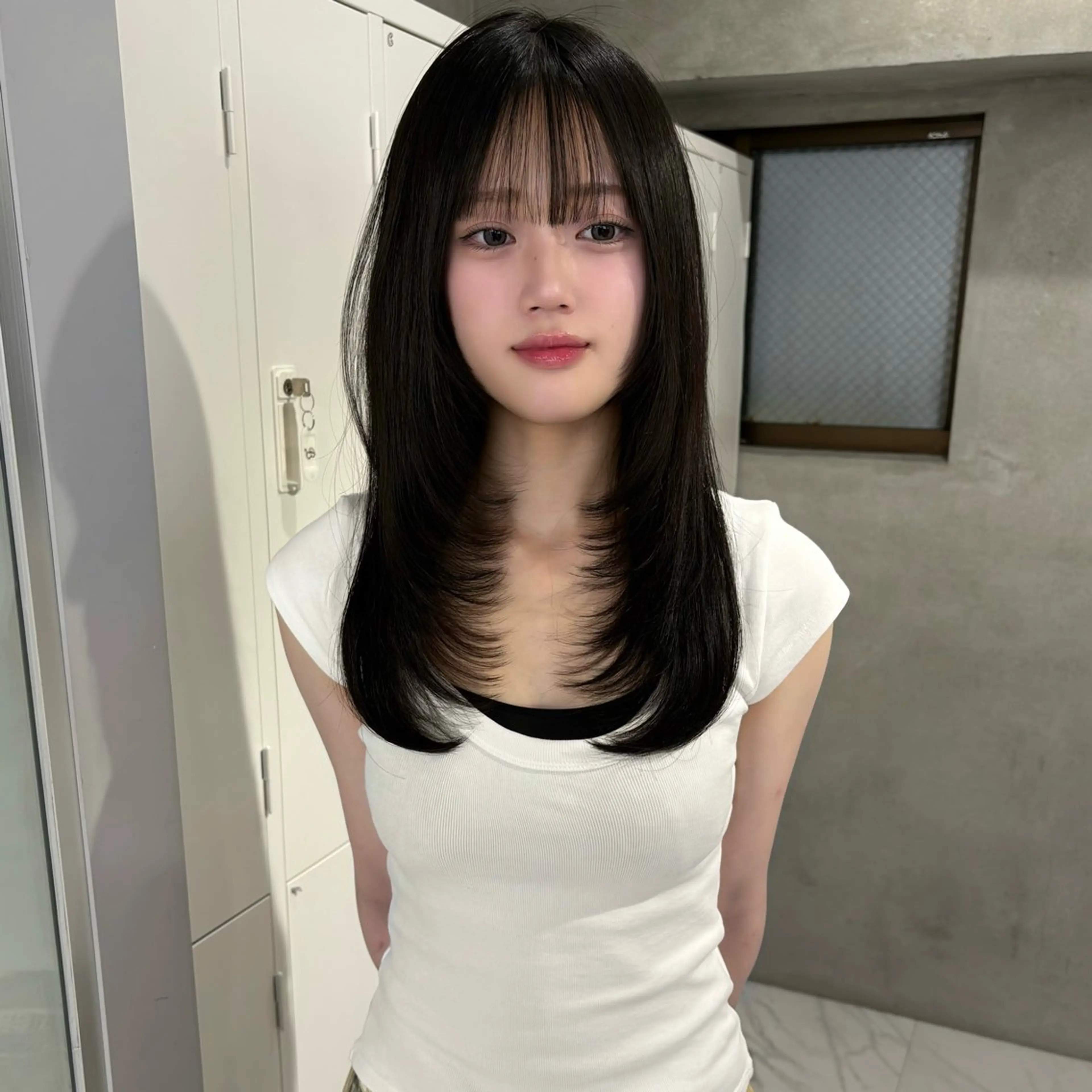 ミディアム 顔周りカット レイヤーカット カット riko/レイヤー/ 艶カラー/ヘアセットのヘアスタイル