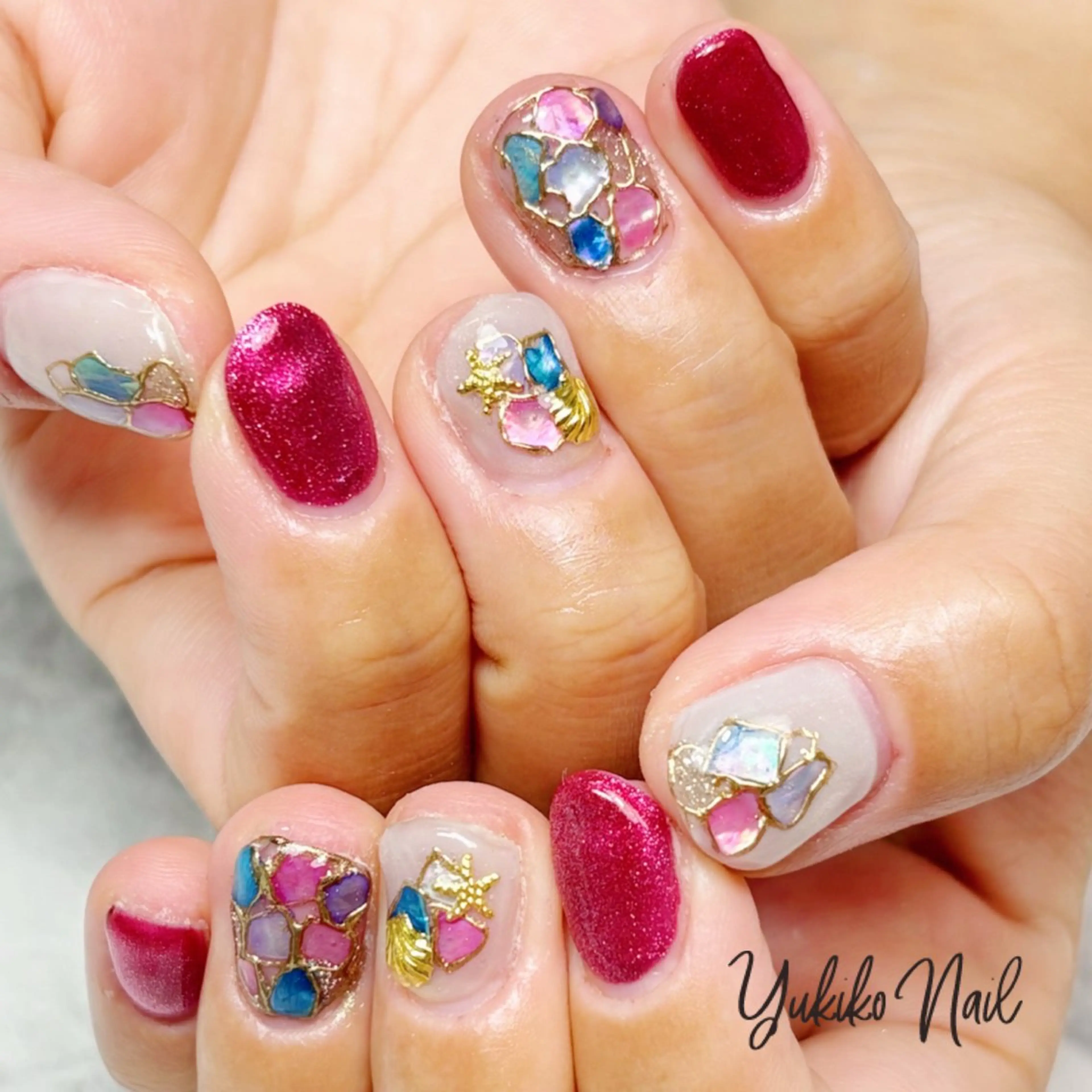 ネイル ミラーネイル 夏ネイル ハンドネイル ユキコ ネイルのネイルデザイン