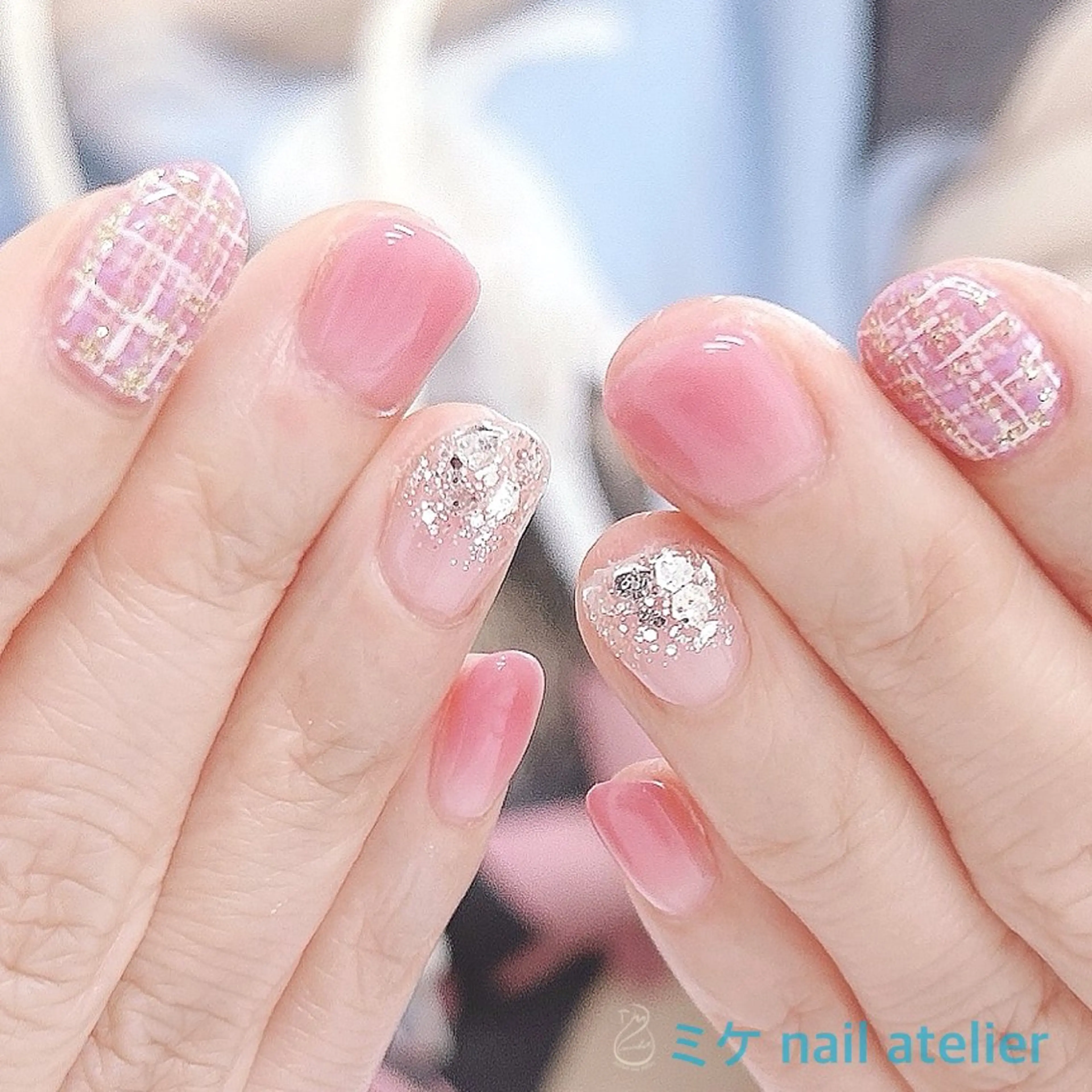 ネイル ジェルネイル ワンカラーネイル ピンク ツイードネイル ハンドネイル h. rikaのネイルデザイン