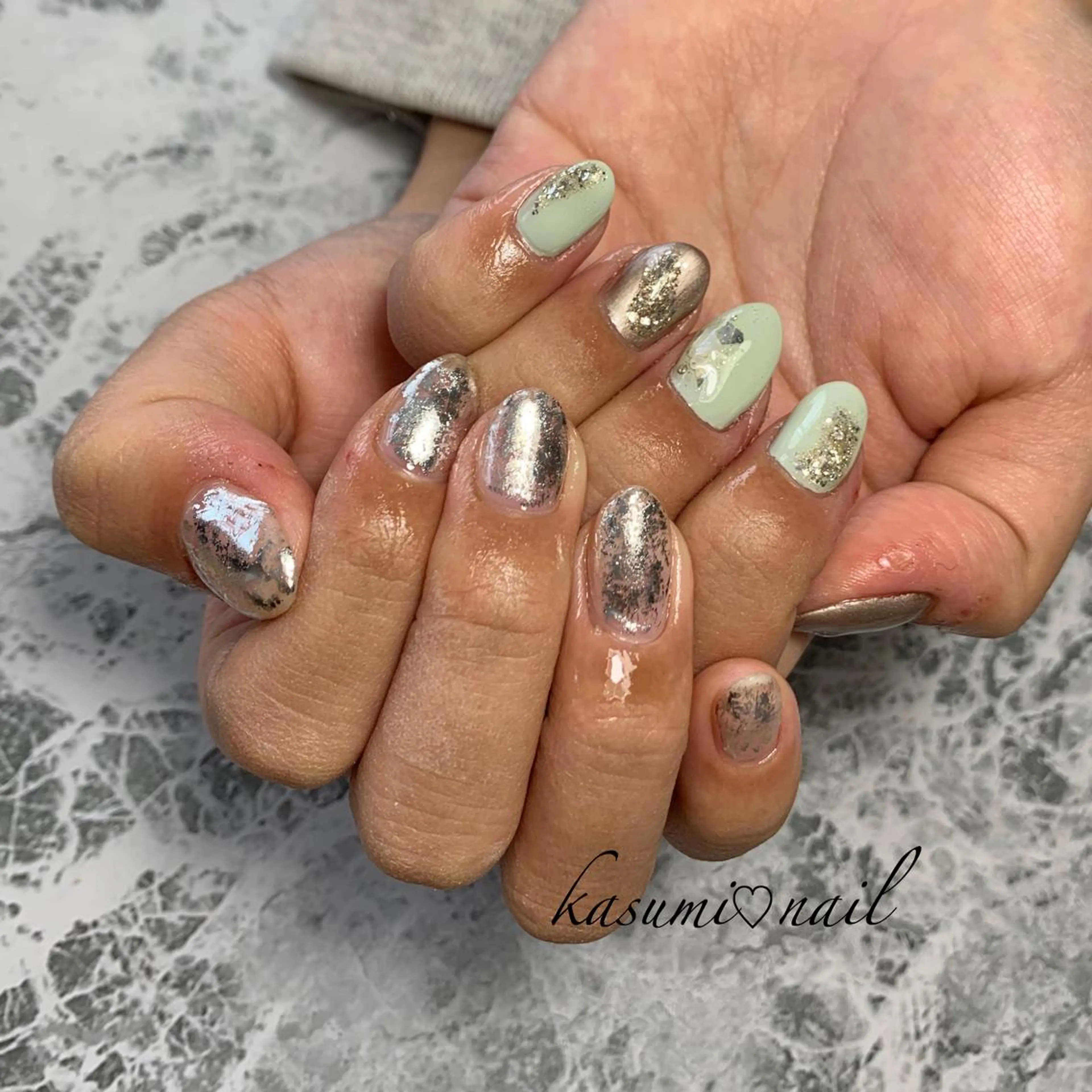 ネイル アートネイル フットネイル 大理石ネイル(マーブル) ミラーネイル ニュアンスネイル KASUMI♡ Nailのネイルデザイン