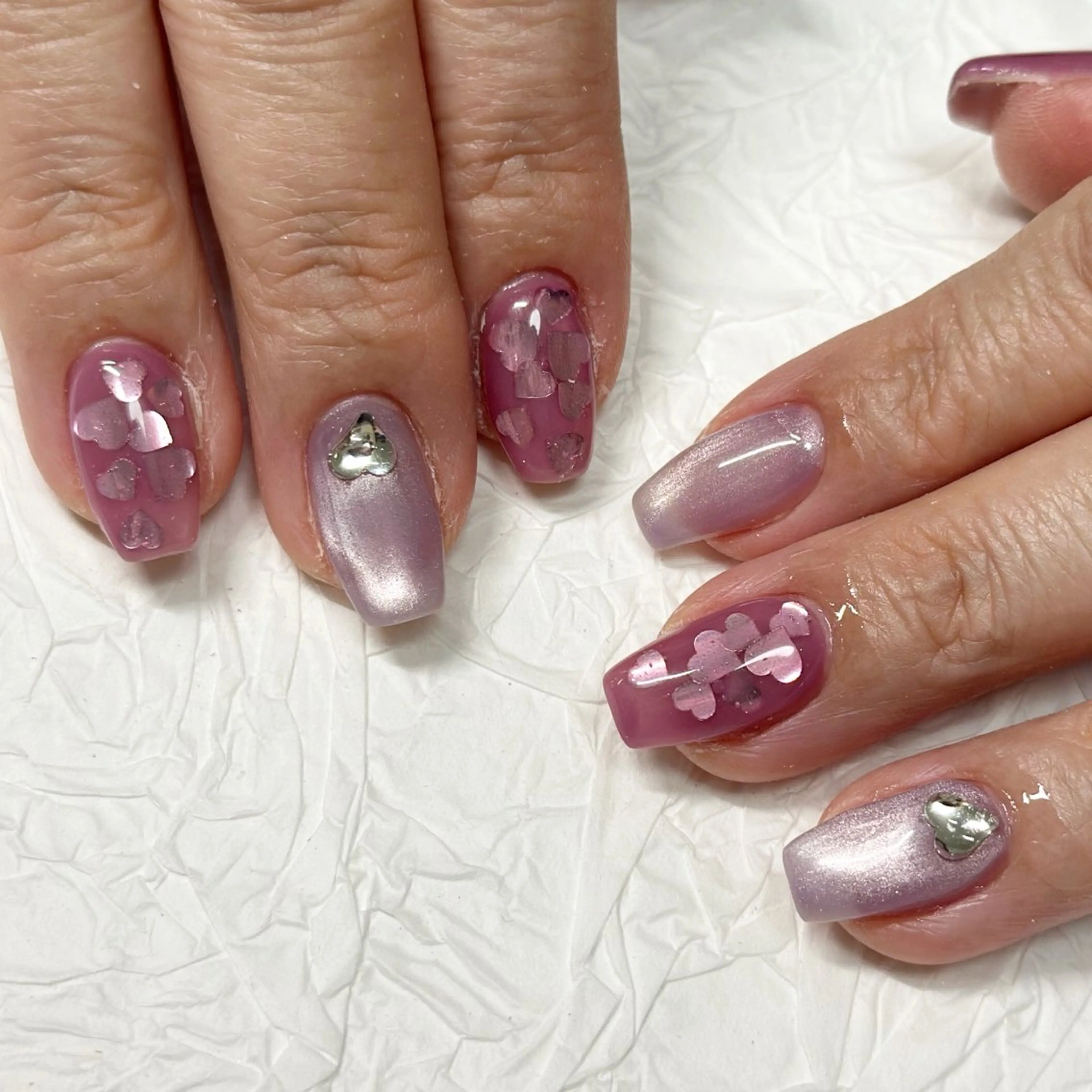 ネイル ハート マグネットネイル ピンク バレンタイン ♡Nailist yui♡のネイルデザイン