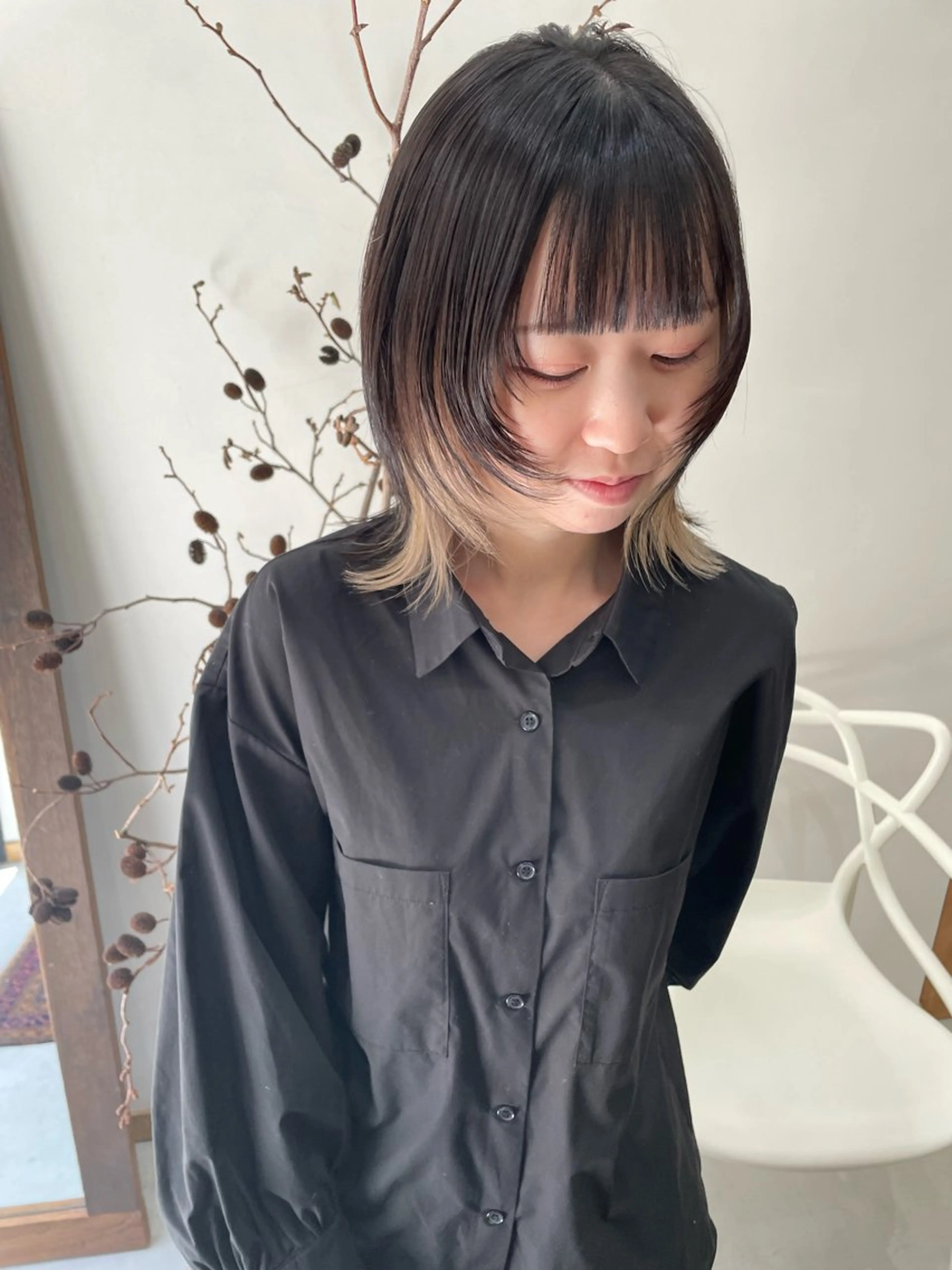 ミディアム カラー パーマ ヘアアレンジ メンズ メンズインナーカラー メンズウルフカット インナーカラー ウルフカット カット ヘアカラー トリートメント tatsumi/ボブ ウルフ/レイヤーのヘアスタイル