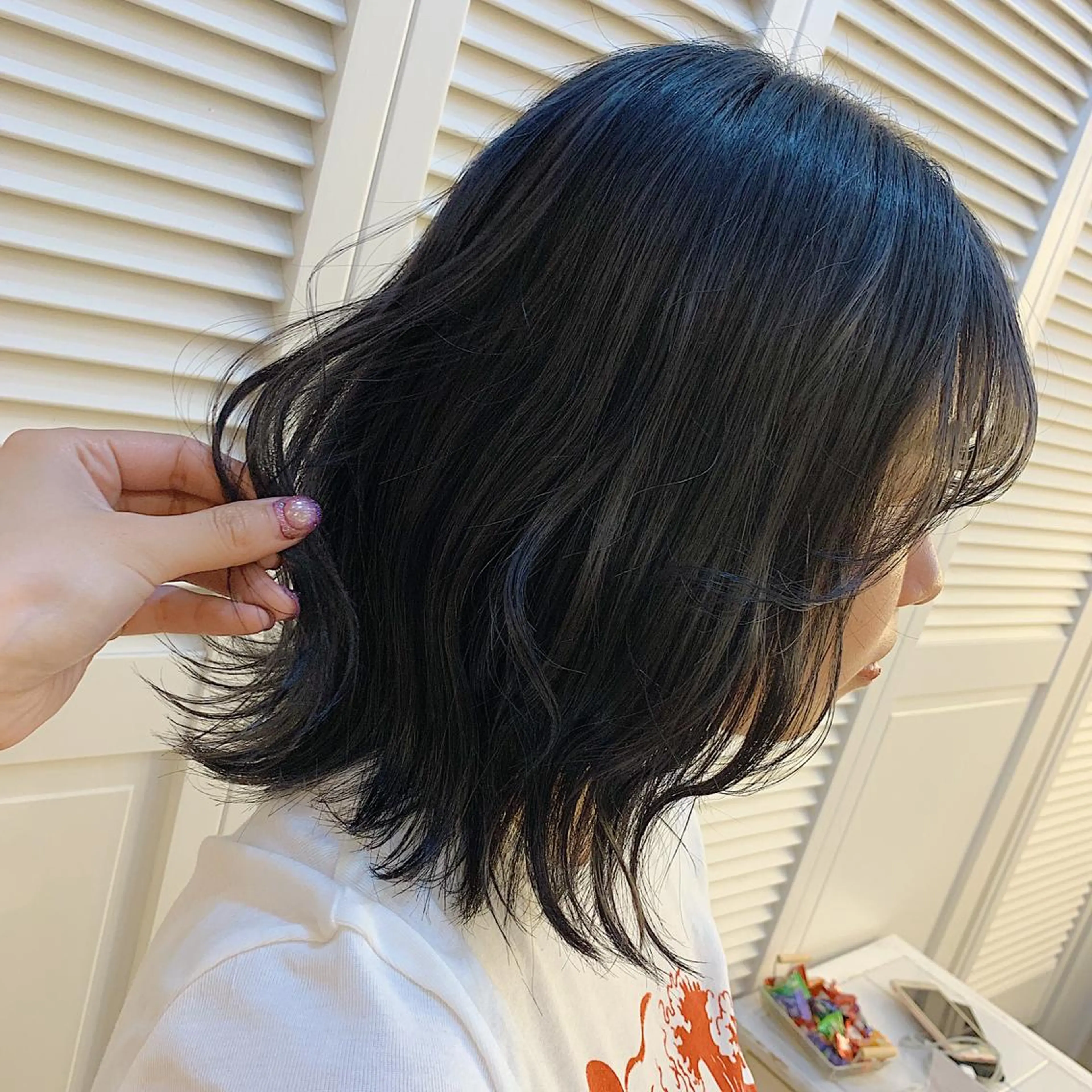 ミディアム カラー 黒髪 ブルーカラー ブルーブラック ヘアカラー GO TODAY SHAiRE SALON 町田店所属・🫧大森 知夏🫧のヘアスタイル