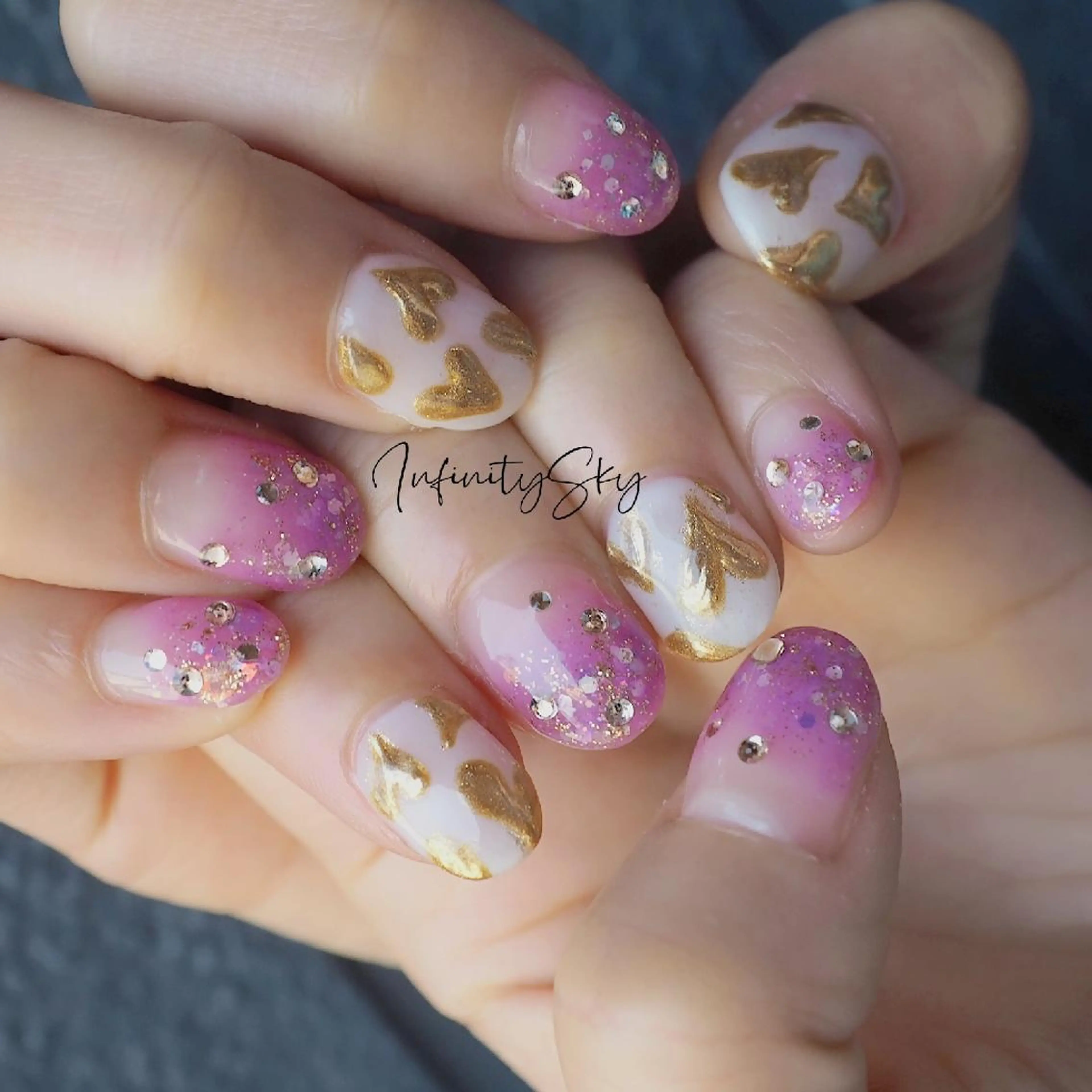 ネイル ラメ(グリッター) パープル ハンドネイル infinity skyのネイルデザイン