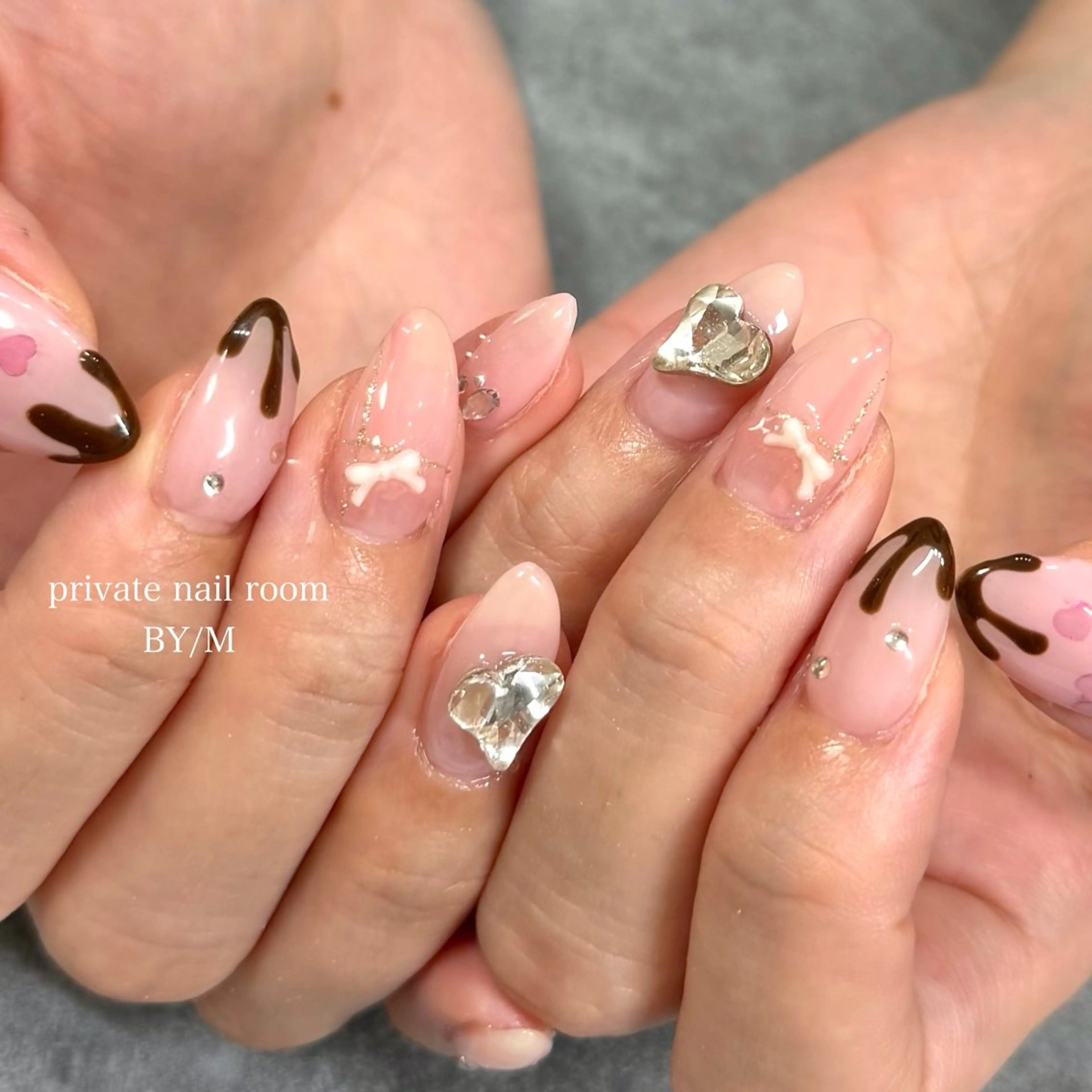 ネイル 持ち込み ピンク バレンタイン ハンドネイル BY / Mのネイルデザイン