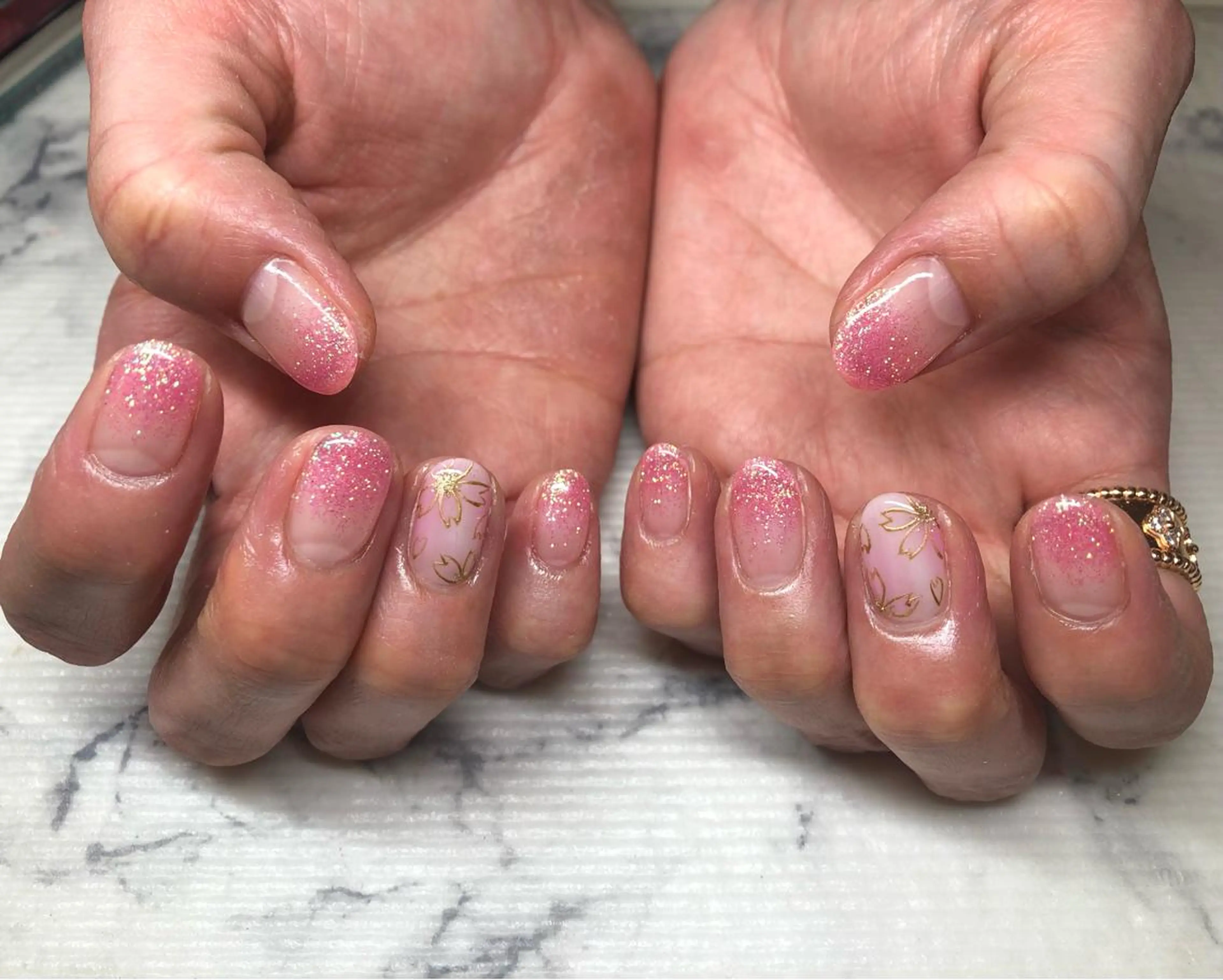 ネイル アートネイル 桜ネイル ピンク ハンドネイル いちじゅう あおいのネイルデザイン