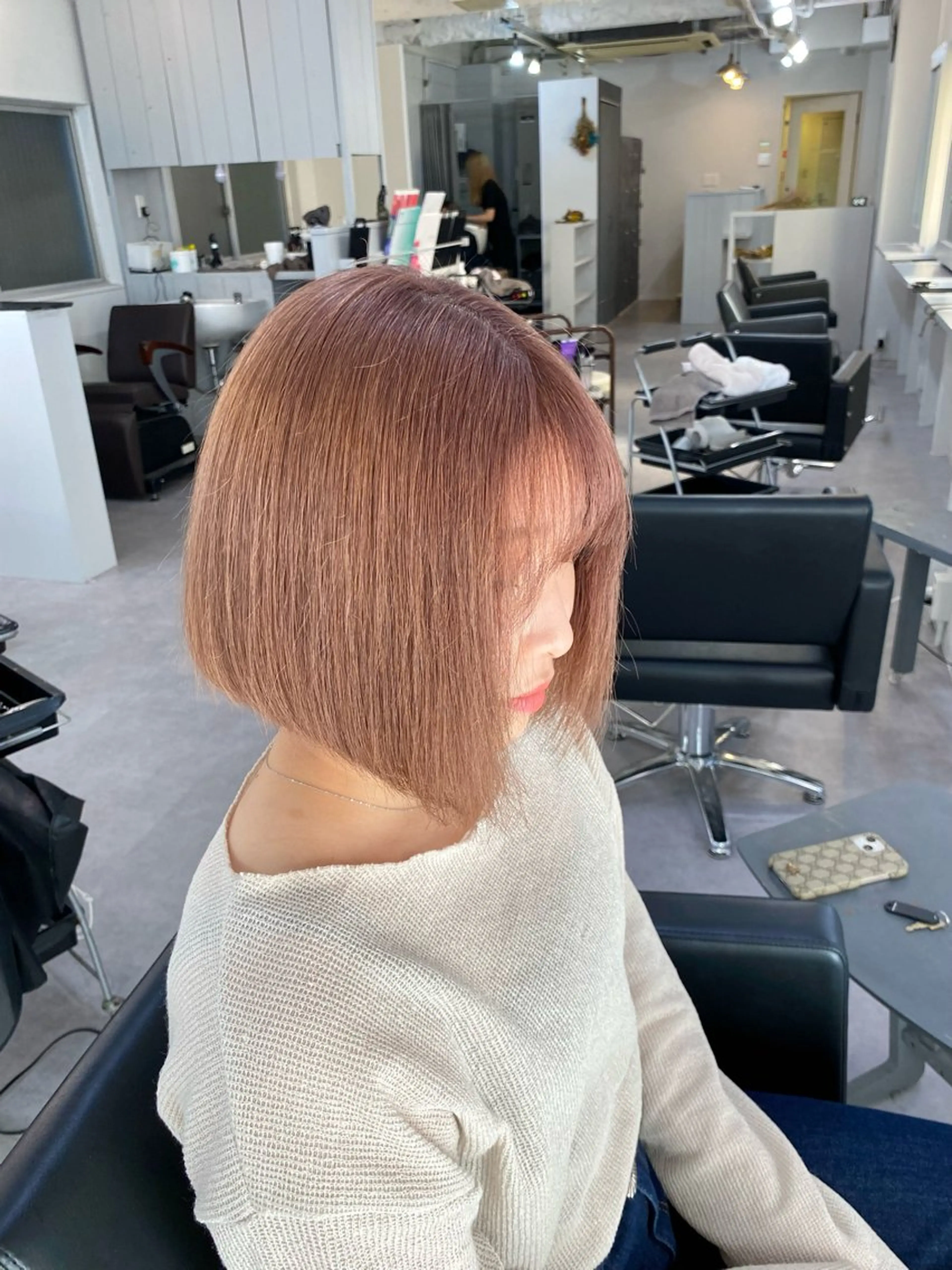 カラー ベージュカラー ブリーチ ダブルカラー グレージュ ハイトーンカラー ミルクティーベージュ /ピンク/大阪/堀江のヘアスタイル