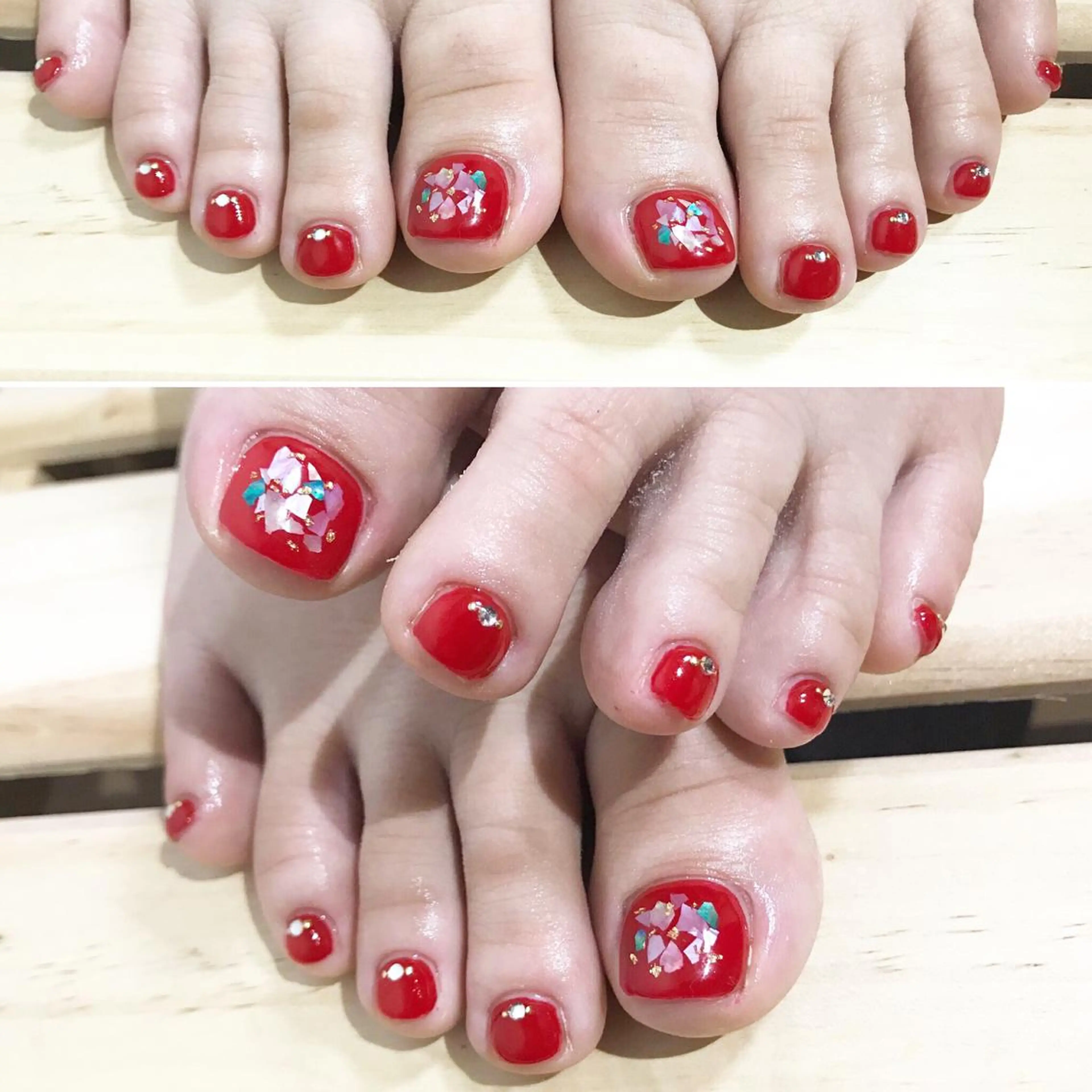 ネイル フットネイル 赤色 シンプルネイル 春ネイル ホワイト フットネイル ネイル フフラ所属・nail fufla ♡yamane♡のネイルデザイン