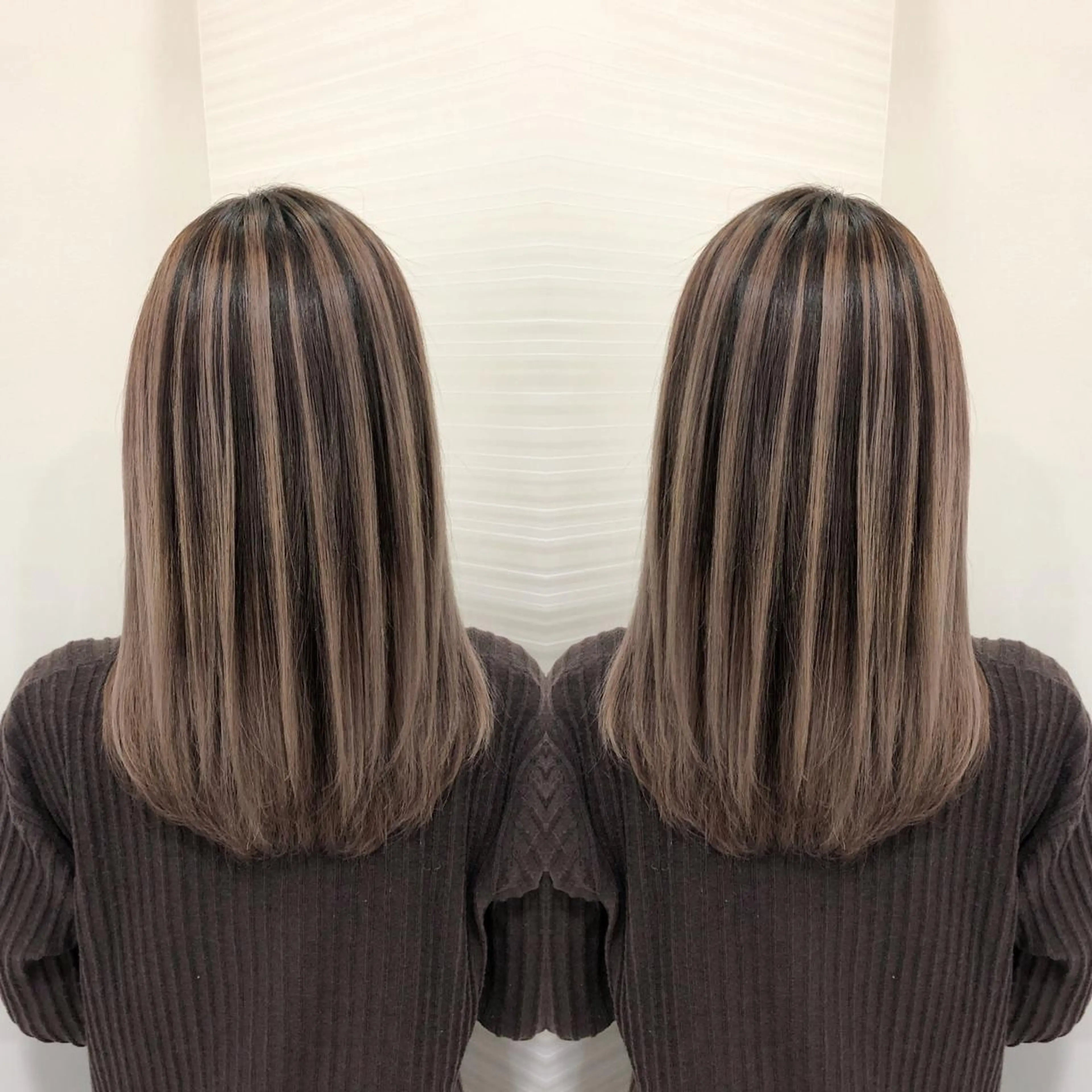 ミディアム レイヤーカット ヘアカラー 得能 雅人のヘアスタイル