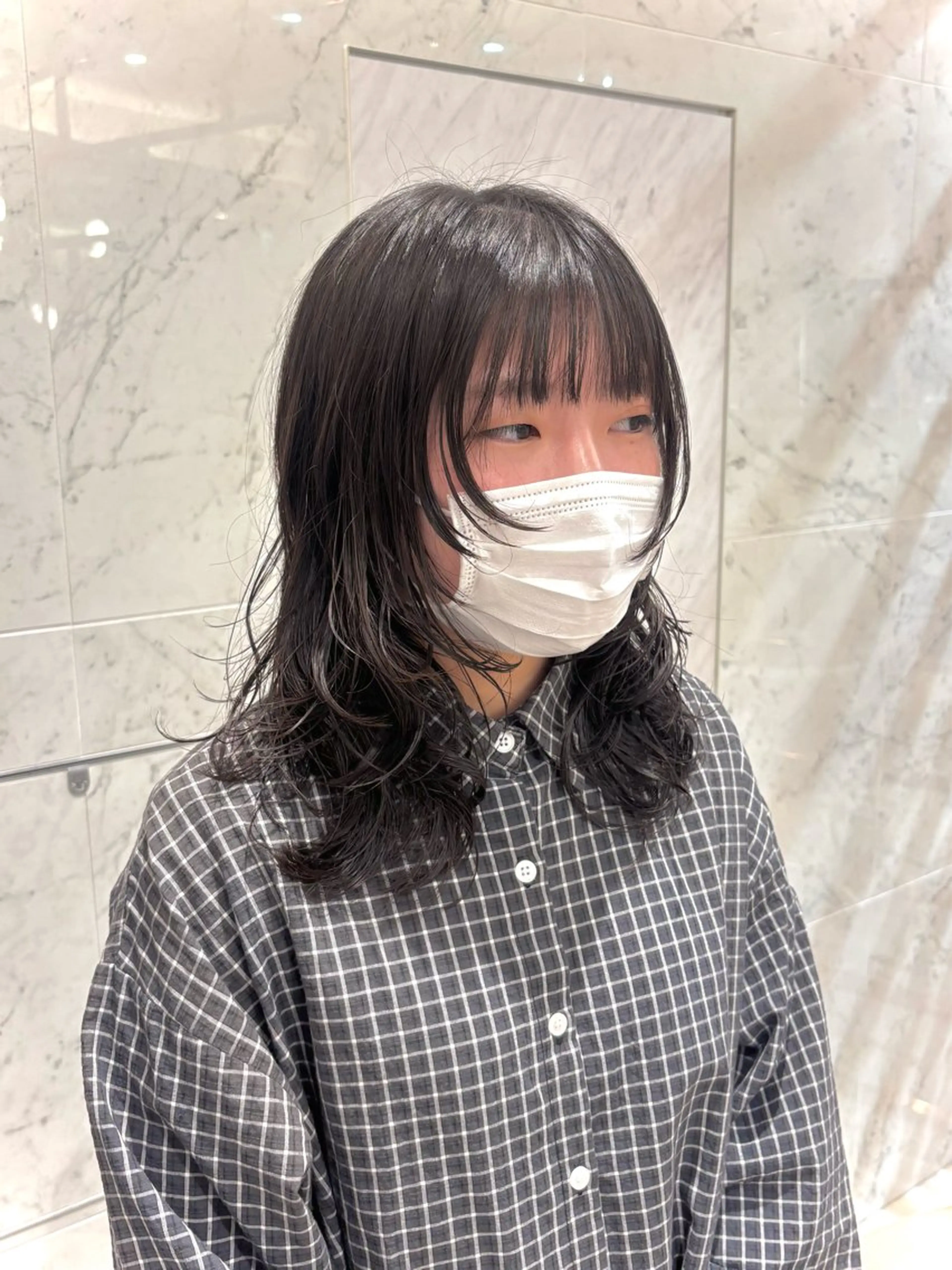 セミロング パーマ セミロングパーマ レイヤーカット カット パーマ かどたはるな レイヤー/パーマのヘアスタイル