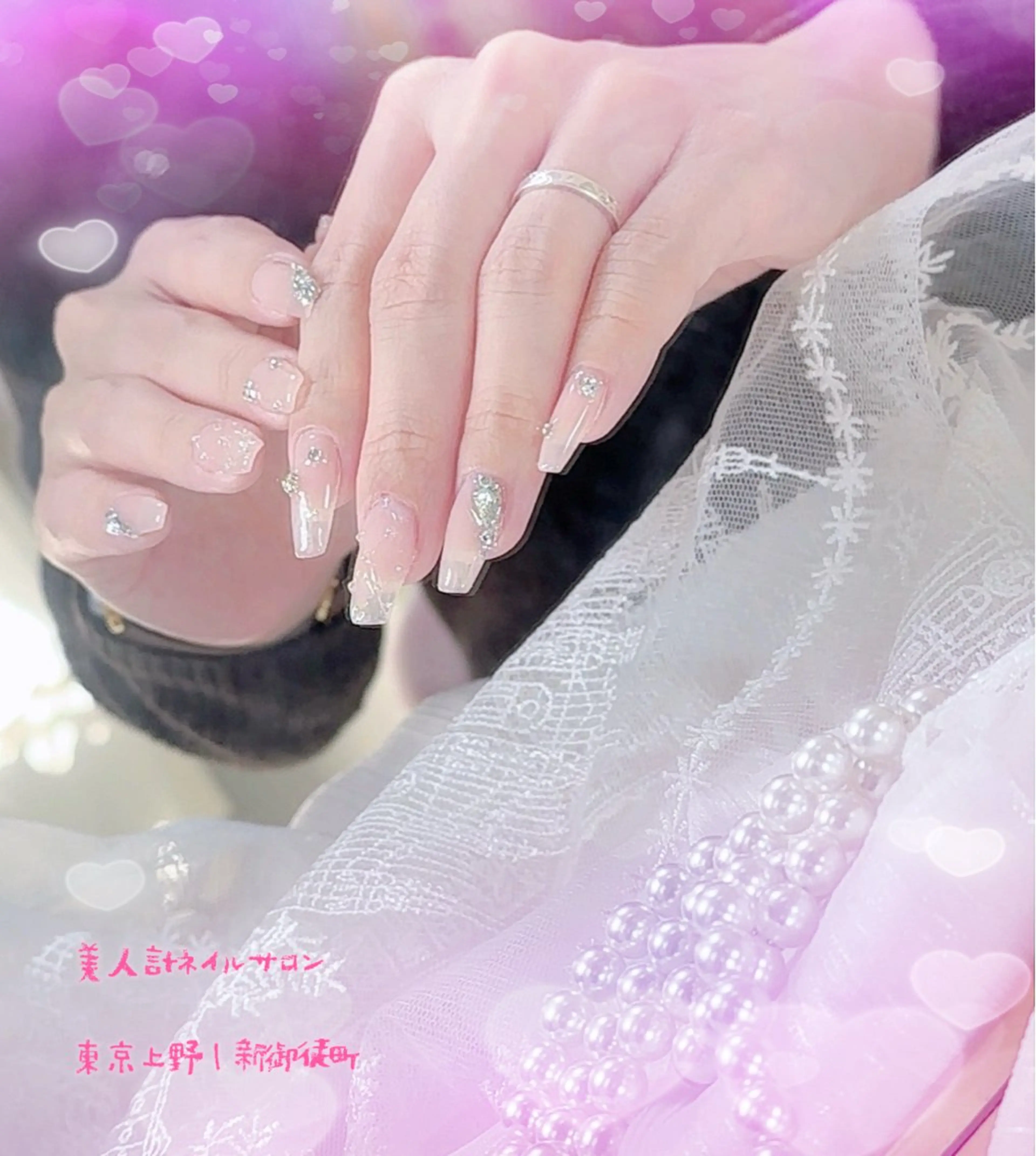 ネイル 長さ出し シンプルネイル ストーンネイル ネイルチップ ハンドネイル 美人計ネイルサロン所属・中山 美月のネイルデザイン