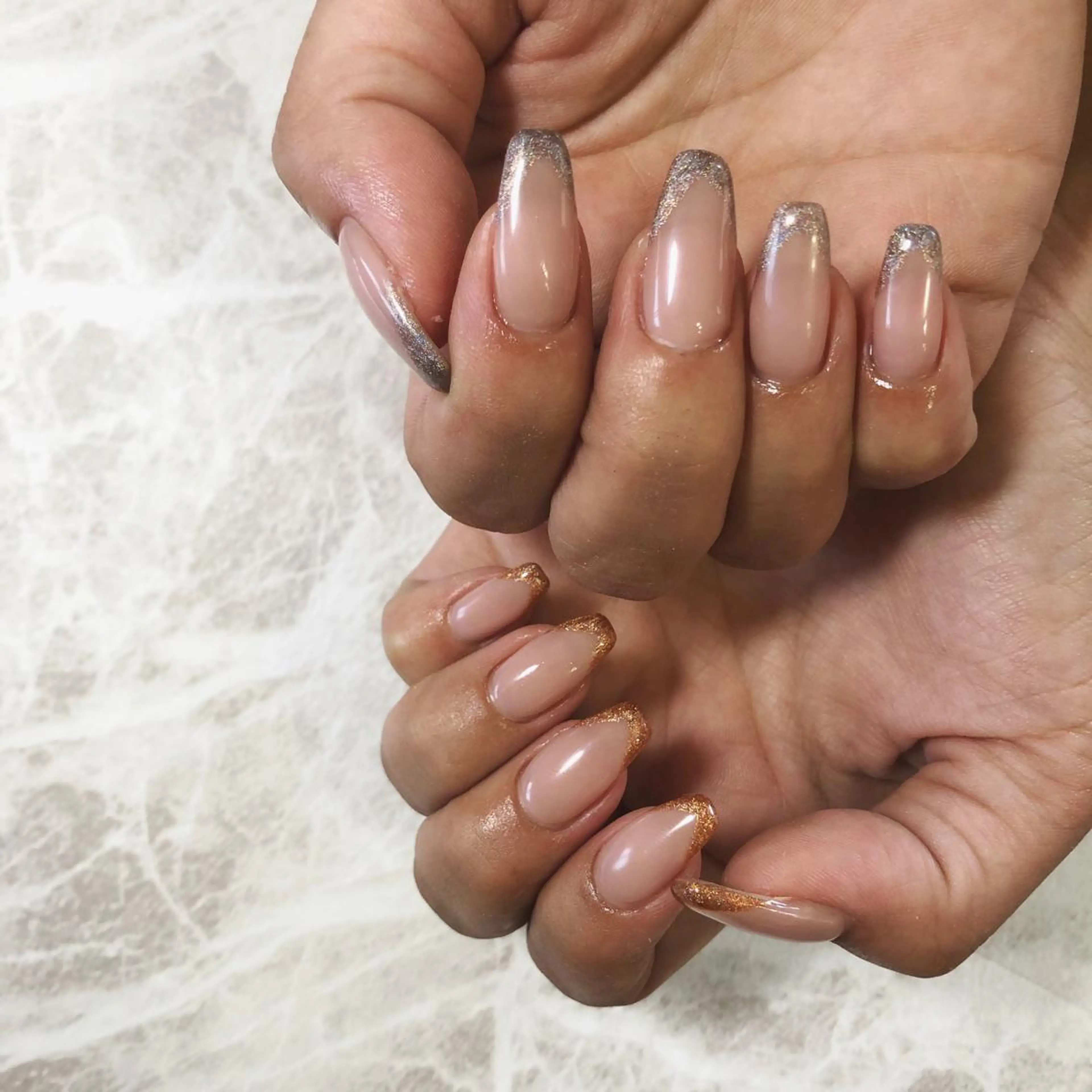 ネイル フットネイル フレンチネイル ジェルネイル ラメ(グリッター) ラメグラデーション NEO Beauty Salon所属・𝐍𝐄𝐎 𝐉𝐔𝐑𝐈のネイルデザイン