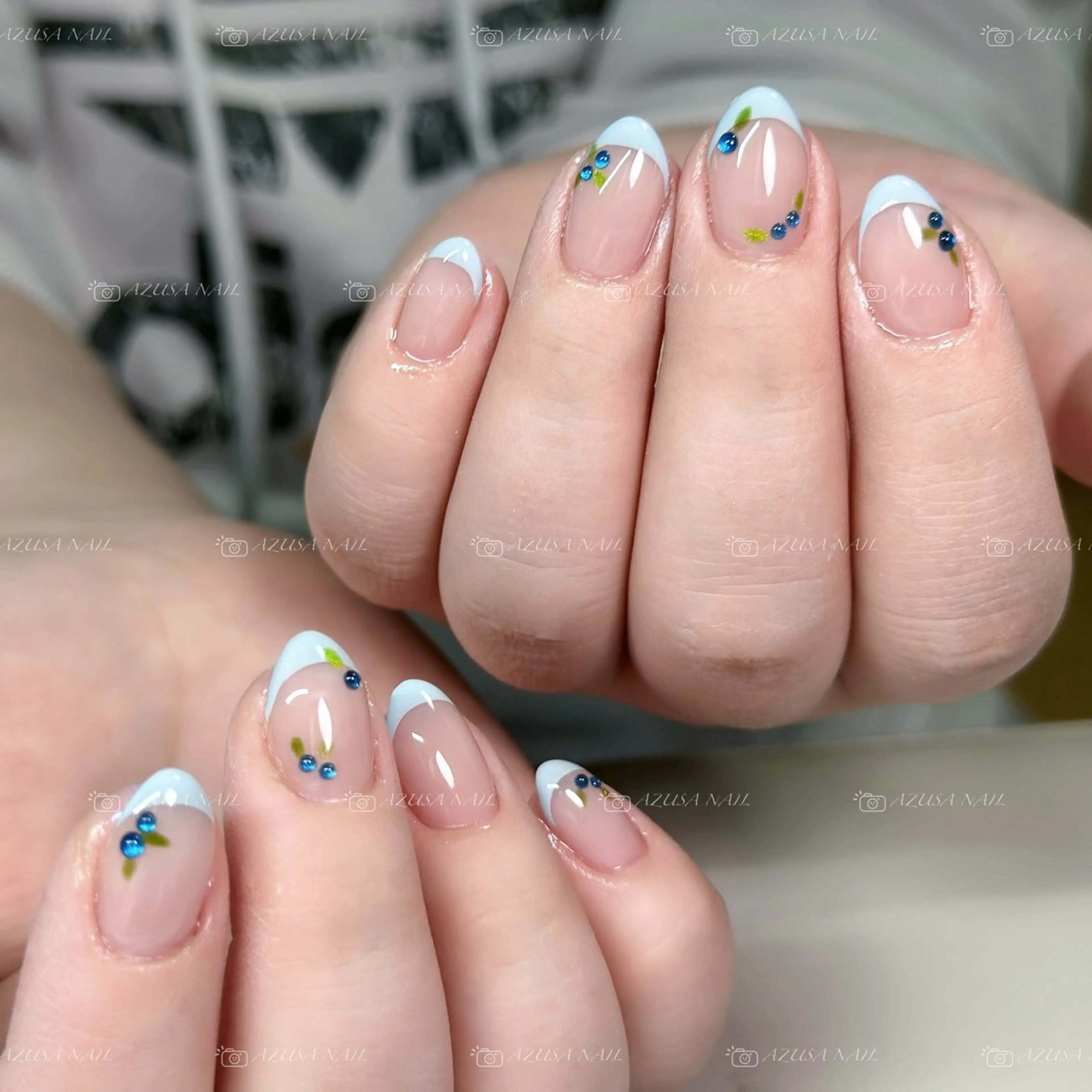 ネイル ブルー クリアネイル フラッシュネイル フレンチネイル ジェルネイル ハンドネイル 🧸自宅ネイル あずさのネイルデザイン