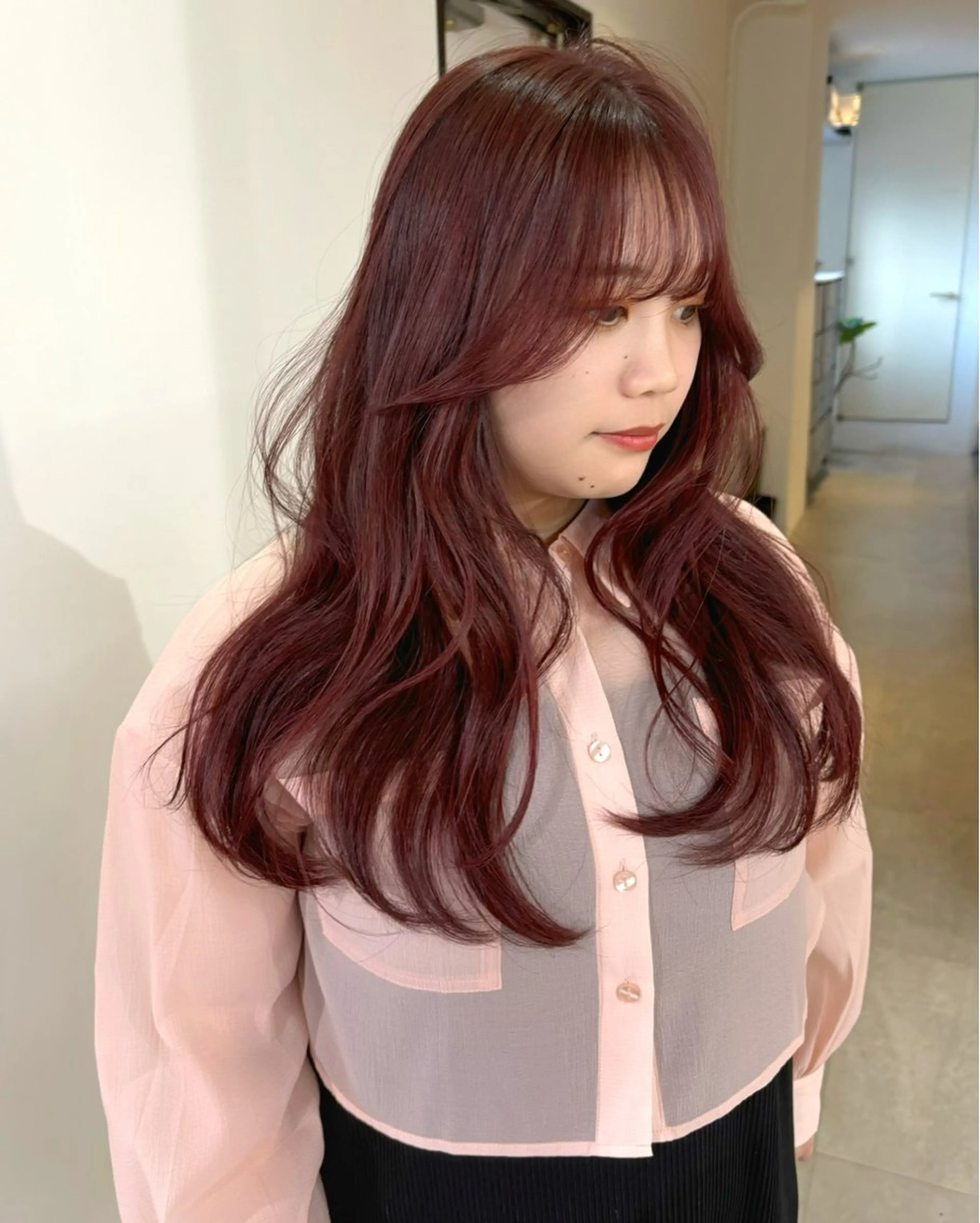 ロング カラー ブリーチ ダブルカラー ブリーチなしカラー カット ヘアカラー mizuki/ピンク ベージュ.レイヤーのヘアスタイル