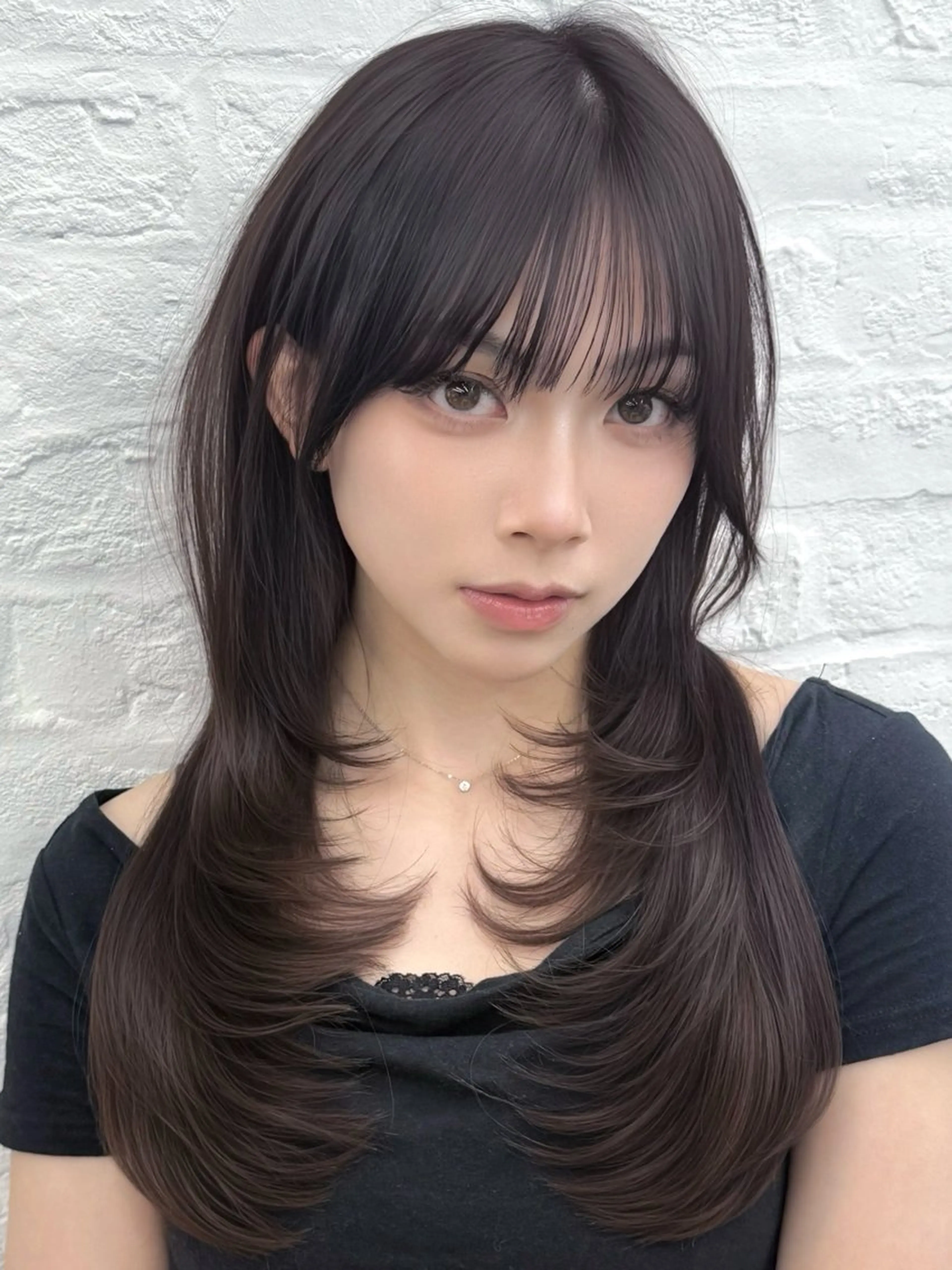 セミロング 韓国風ヘア レイヤーカット 失敗しない顔まわり× 小顔補正レイヤー難波のヘアスタイル