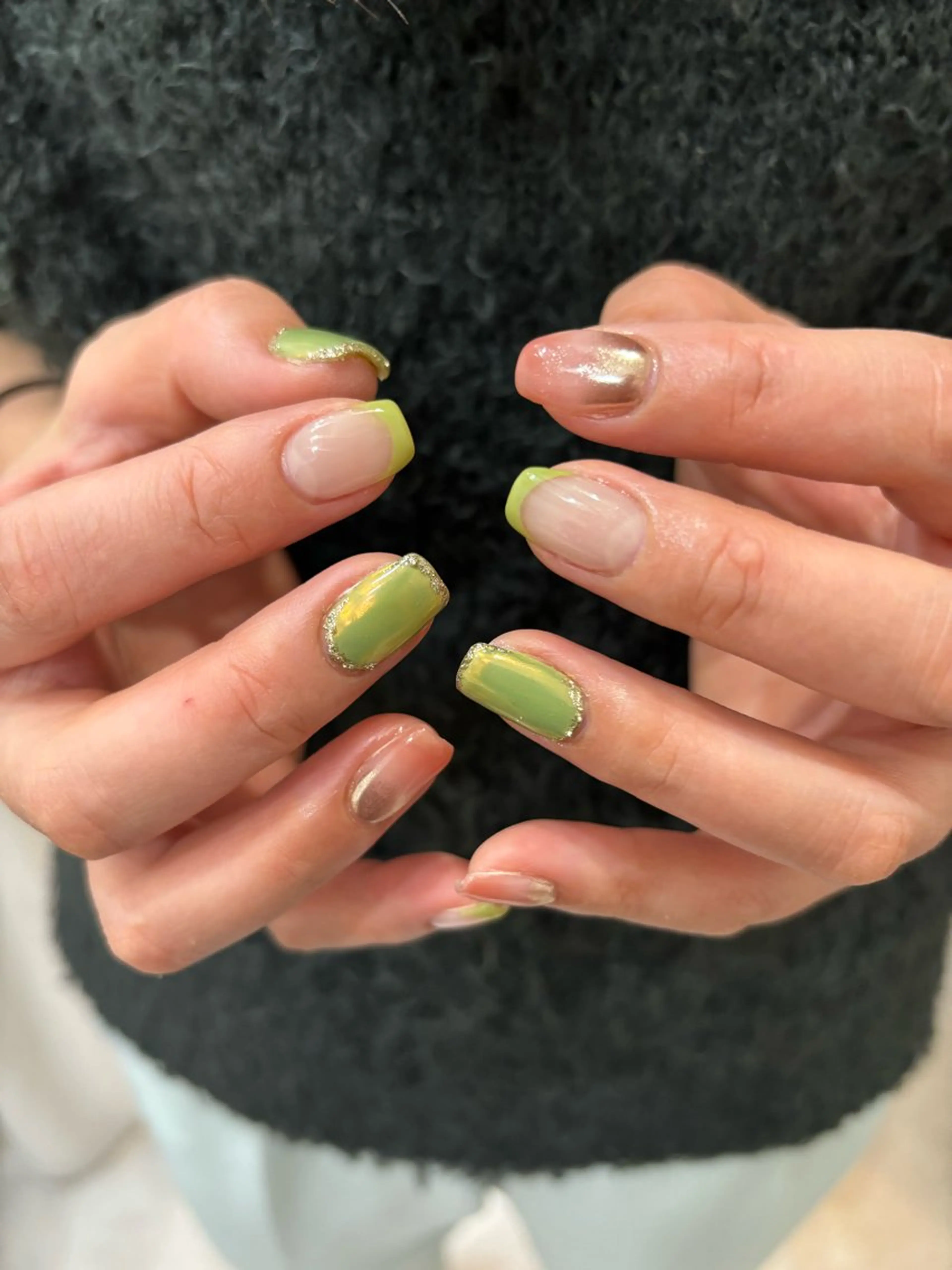 ネイル アートネイル フレンチネイル グリーン ワンカラーネイル ピンク THREE.所属・THREE nailのネイルデザイン