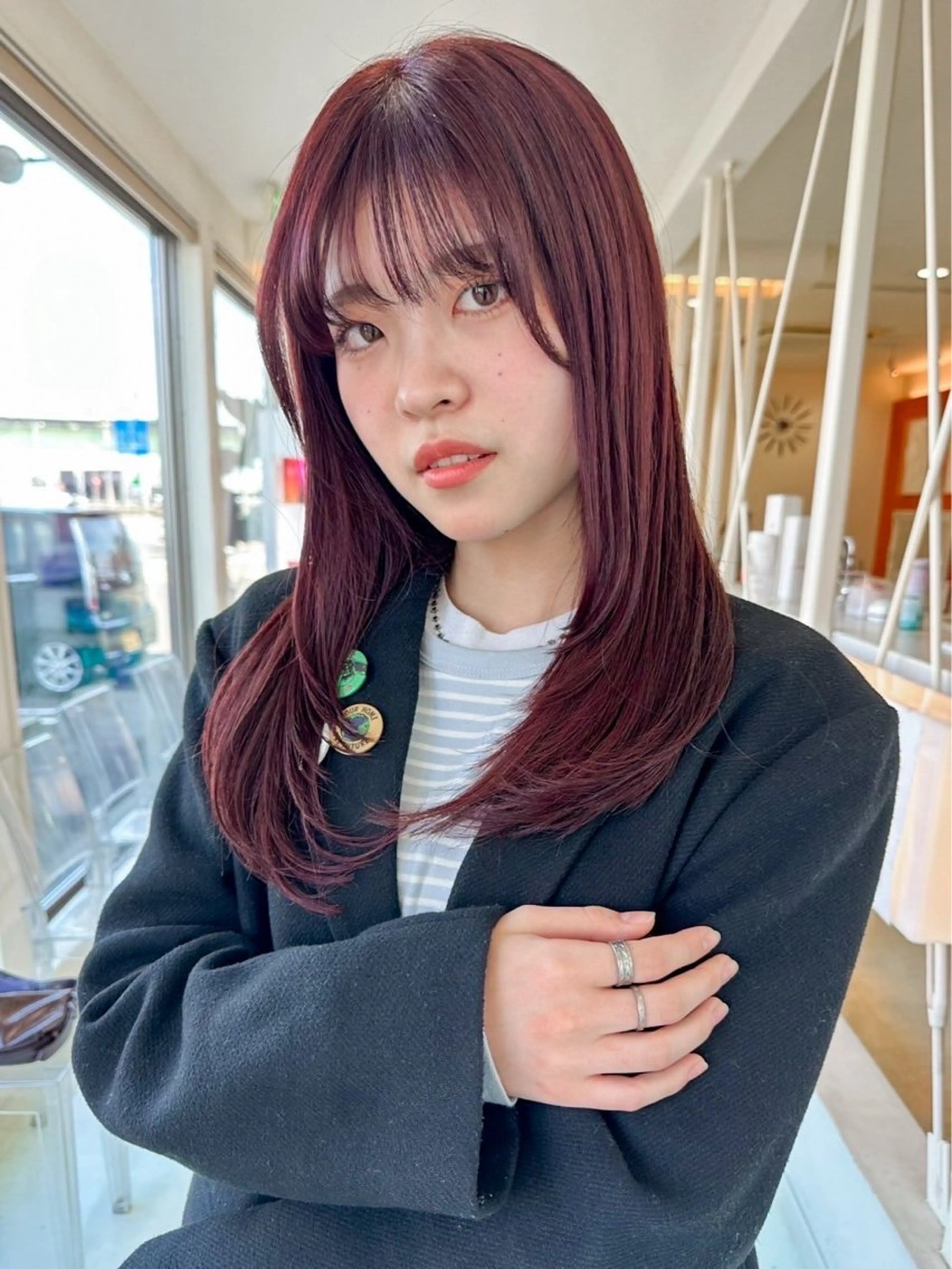 セミロング カラー レッドカラー balance.三宅 星哉のヘアスタイル