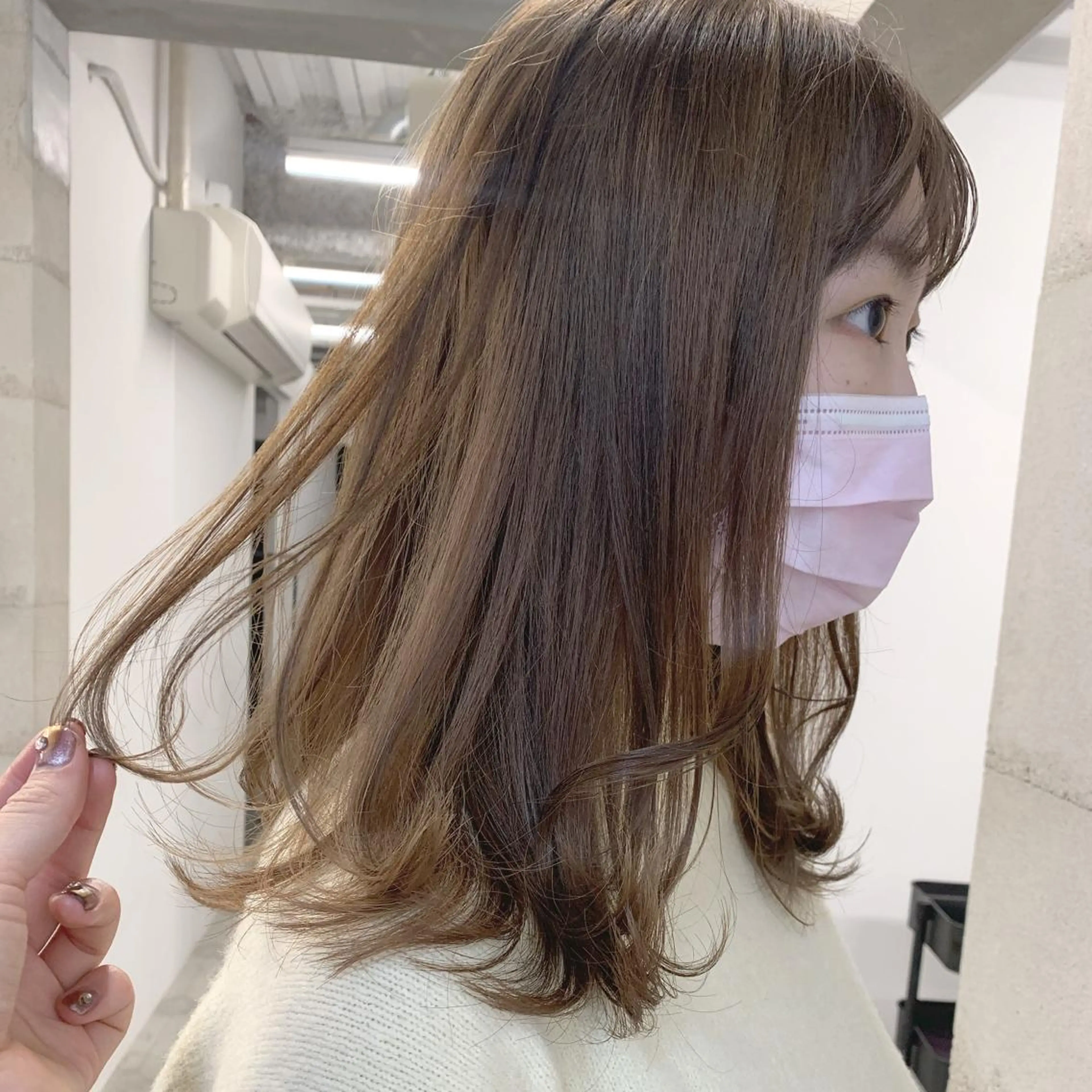 ミディアム カラー 透明感/オリーブ/ グレージュ/YUKAのヘアスタイル