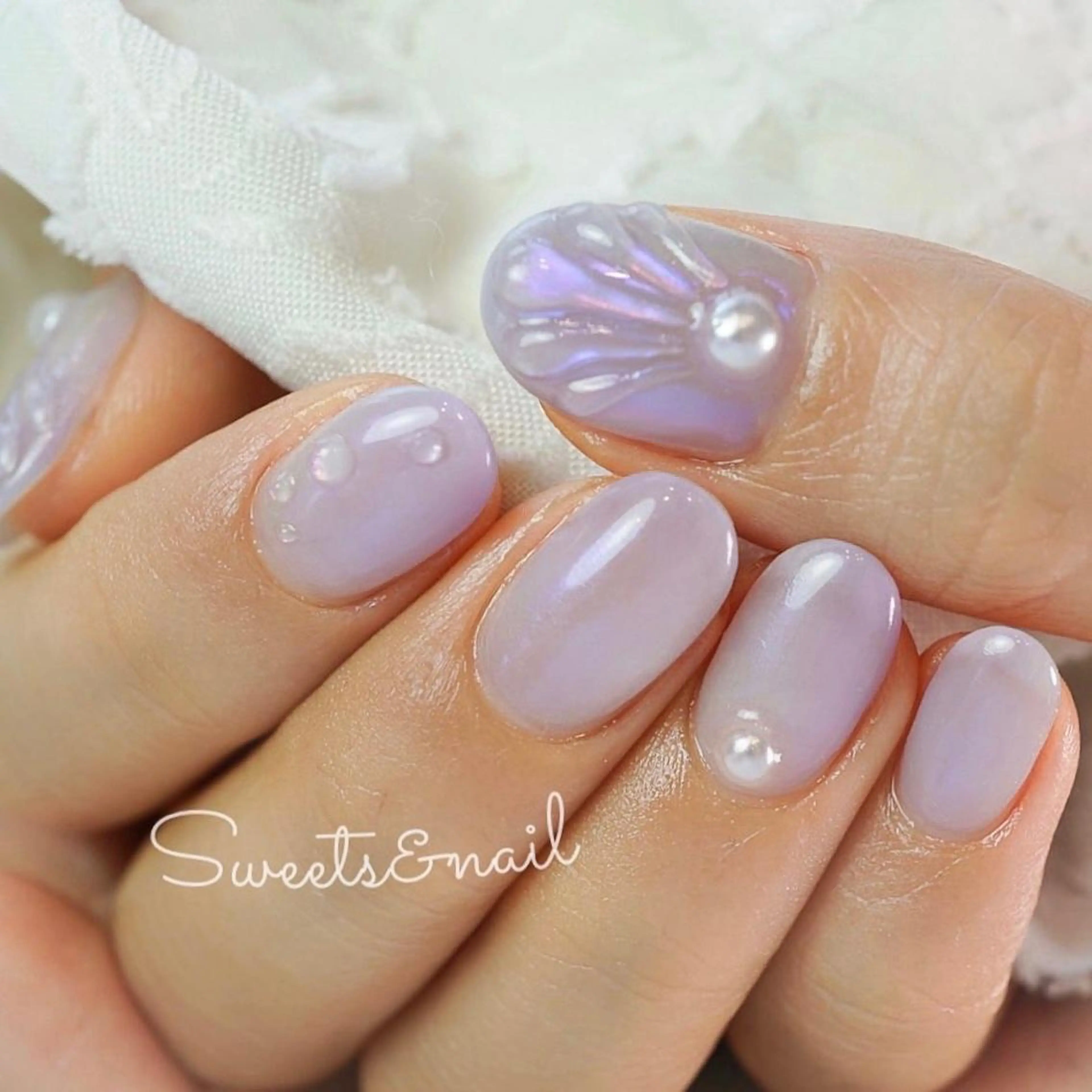 ネイル オーロラネイル ジェルネイル ミラーネイル ぷっくりネイル パープル Sweets＆ nail みなこのネイルデザイン