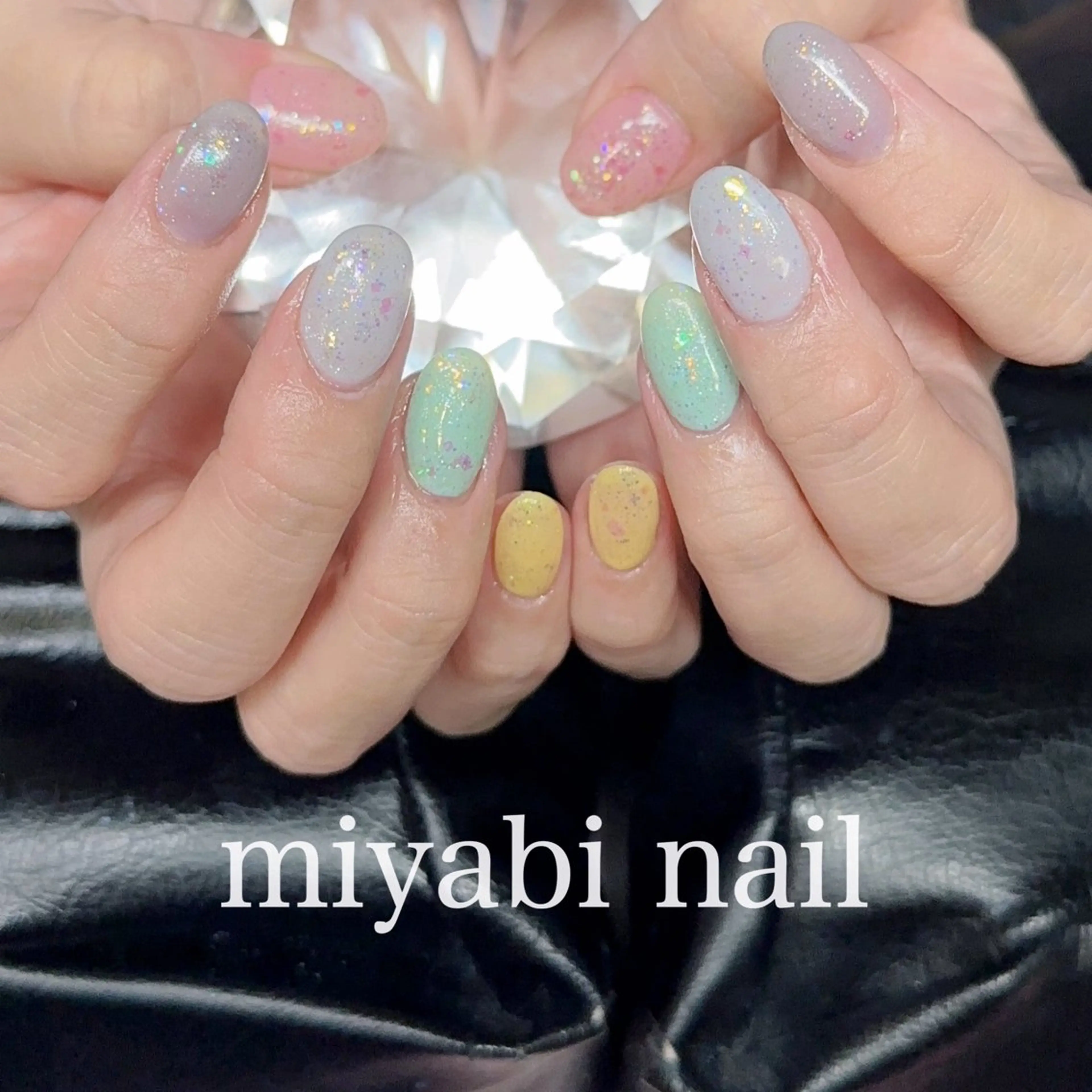 ネイル オーロラネイル ラメ(グリッター) 持ち込み パステルネイル ハンドネイル miyabi nail 桂川駅近くのネイルデザイン