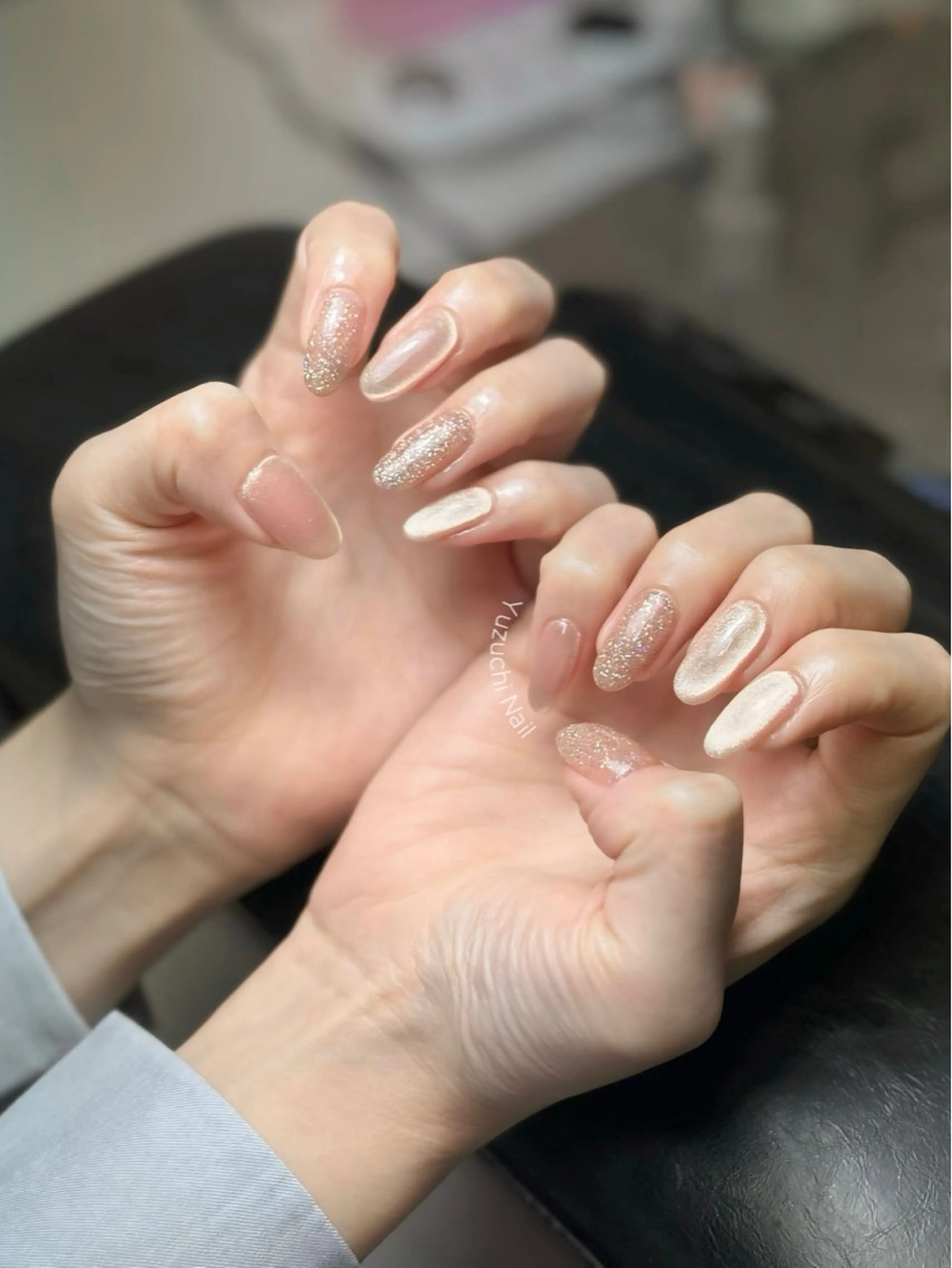 ネイル チークネイル ドット キラキラネイル 韓国ネイル レース Yuzuchi Nailのネイルデザイン