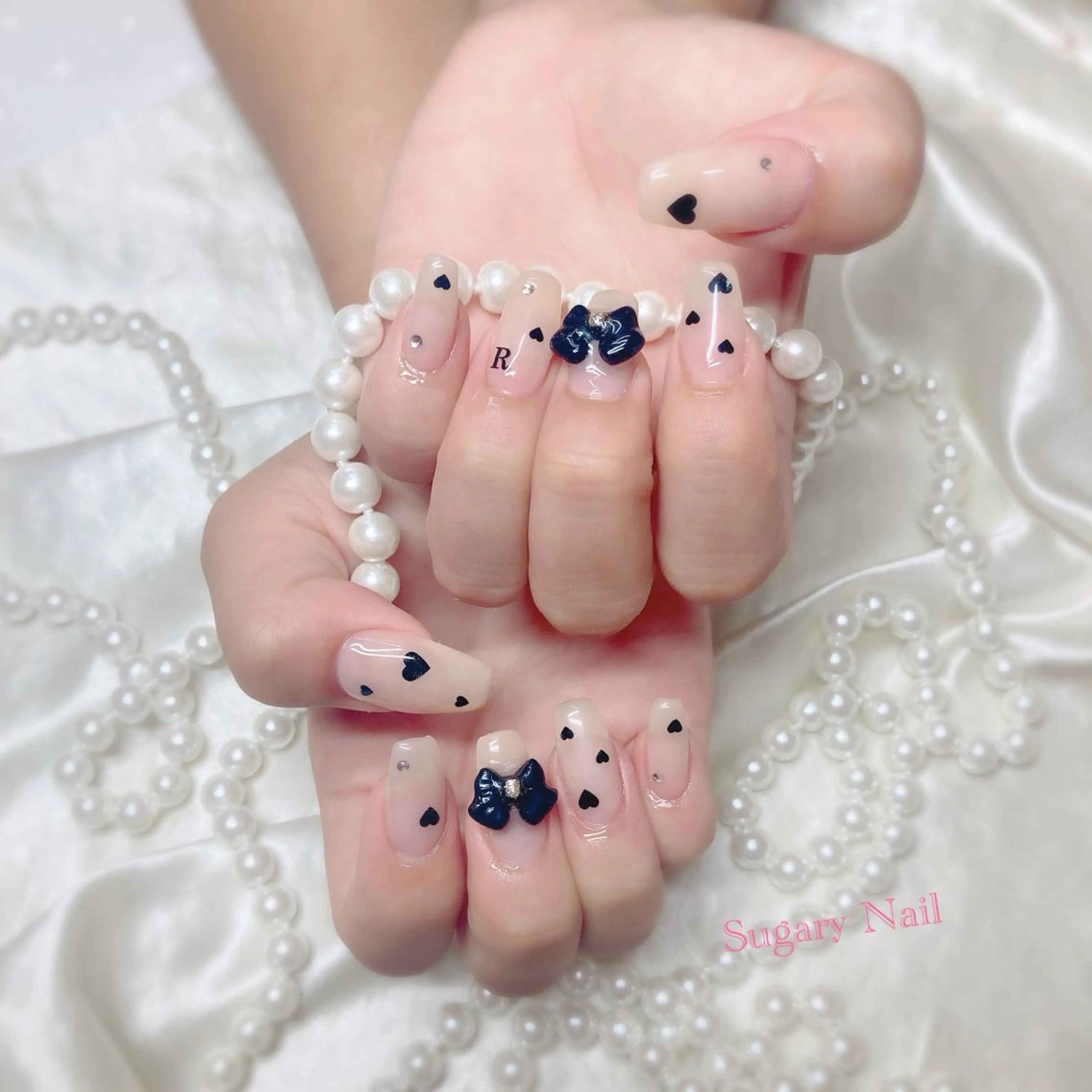 ネイル リボン ハンドネイル フットネイル SugaryNail Rinaのネイルデザイン