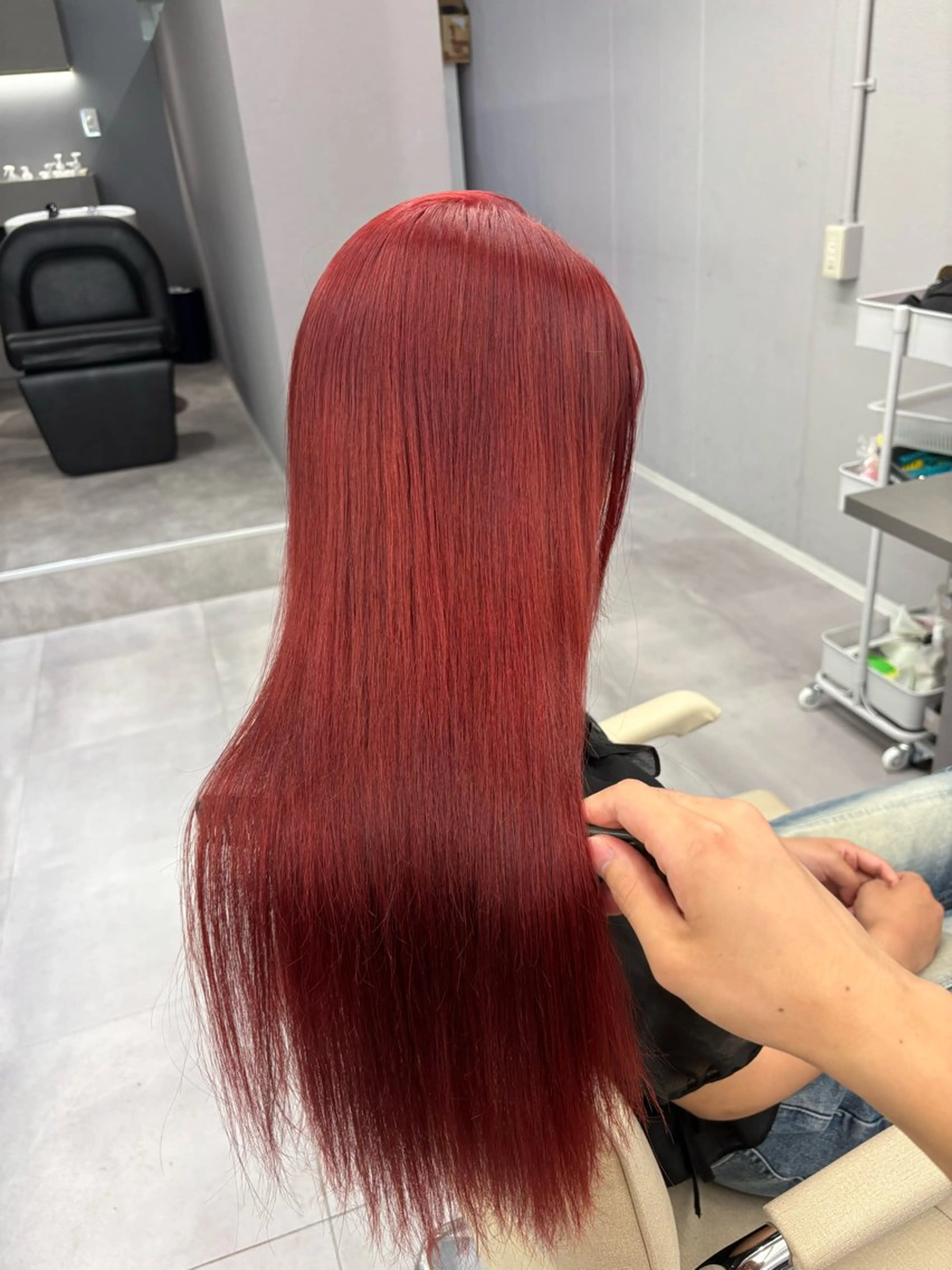 ロング カラー ブリーチ レッドカラー ヘアカラー トリートメント 名古屋／デザイン／ ブリーチ/松井亮磨のヘアスタイル