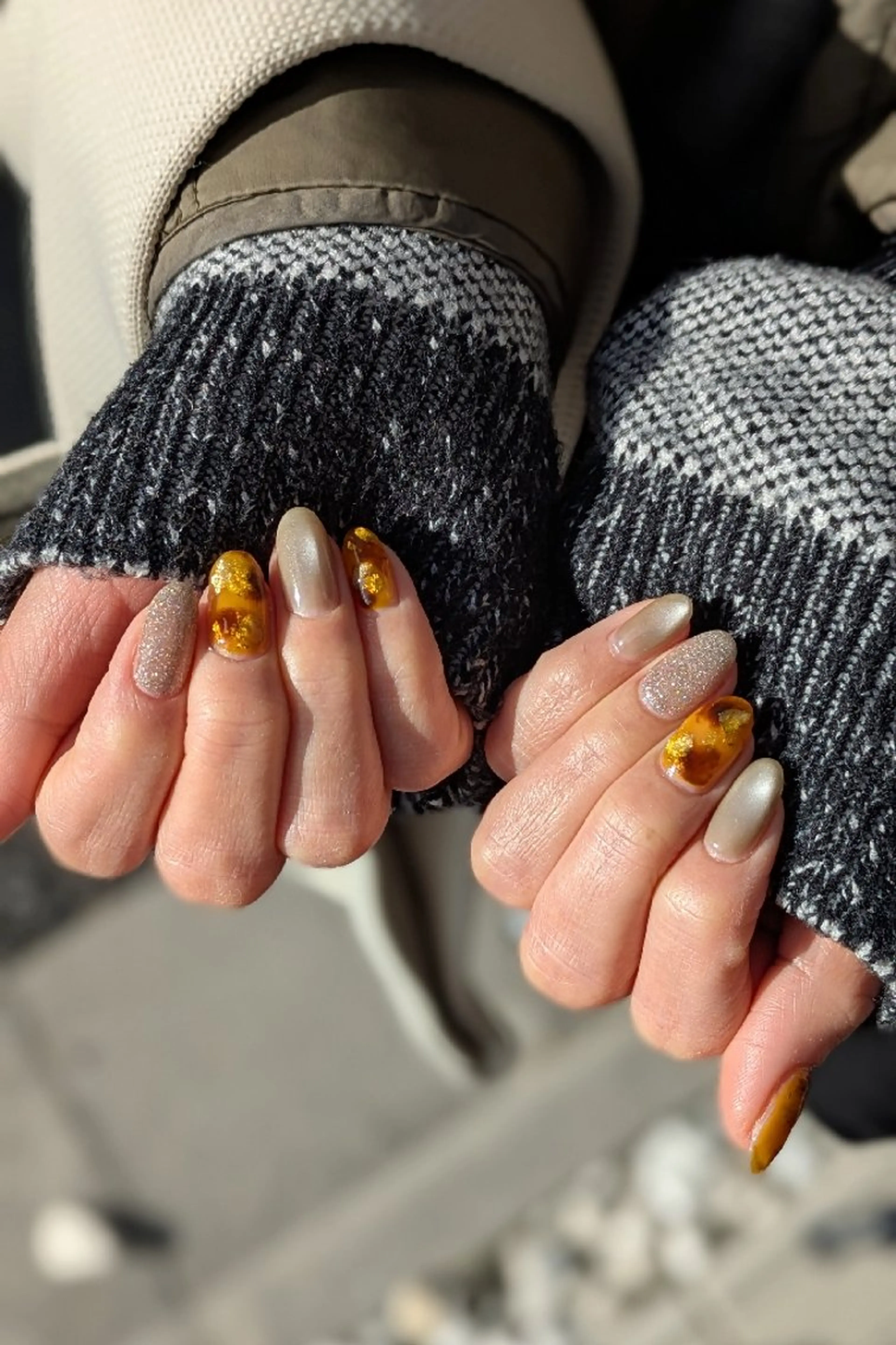 ネイル べっ甲ネイル ジェルネイル パラジェル シンプルネイル 冬ネイル ハンドネイル m&pPrivate nailsalonのネイルデザイン