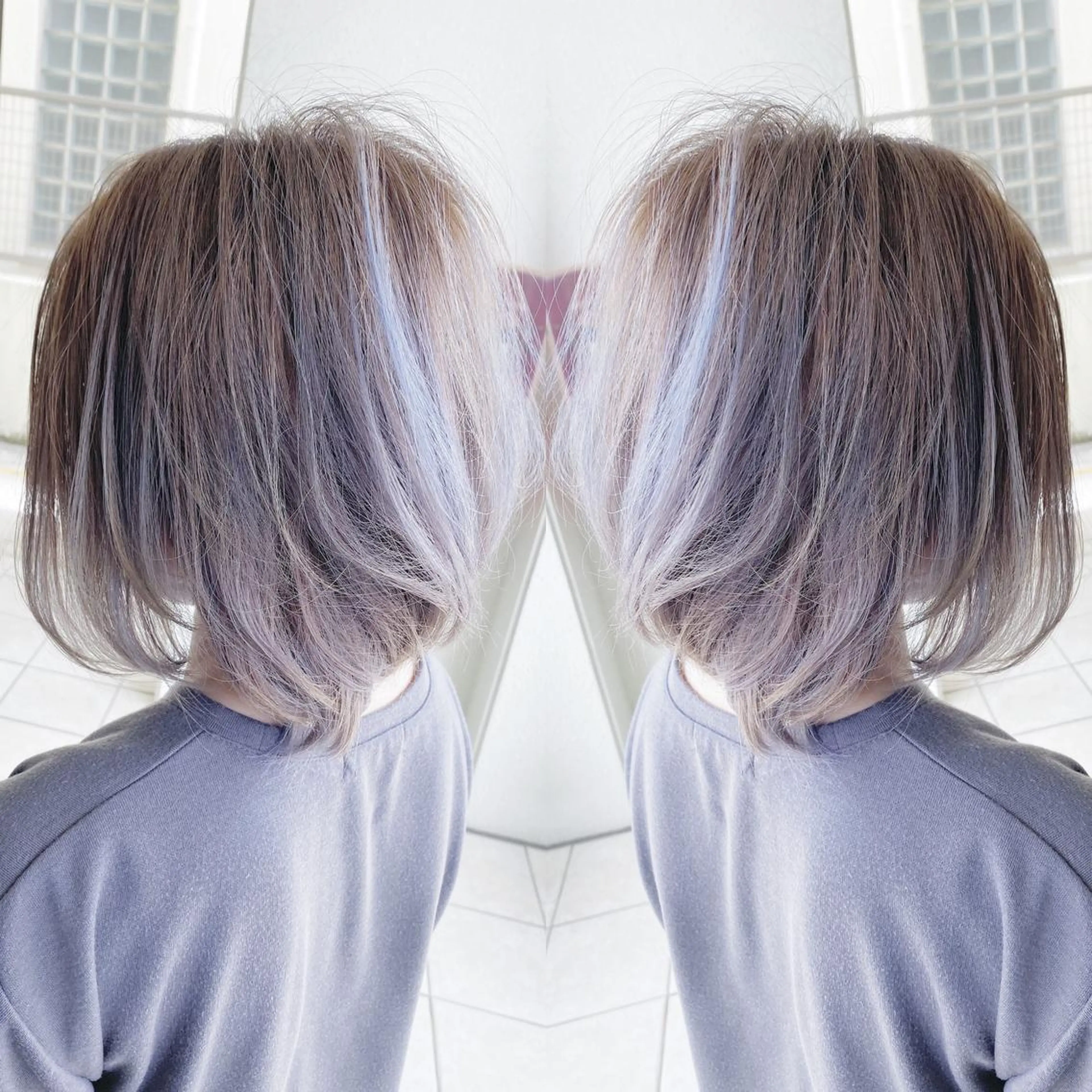 ミディアム カラー バレイヤージュ レイヤーカット カット ヘアカラー grand juteのヘアスタイル