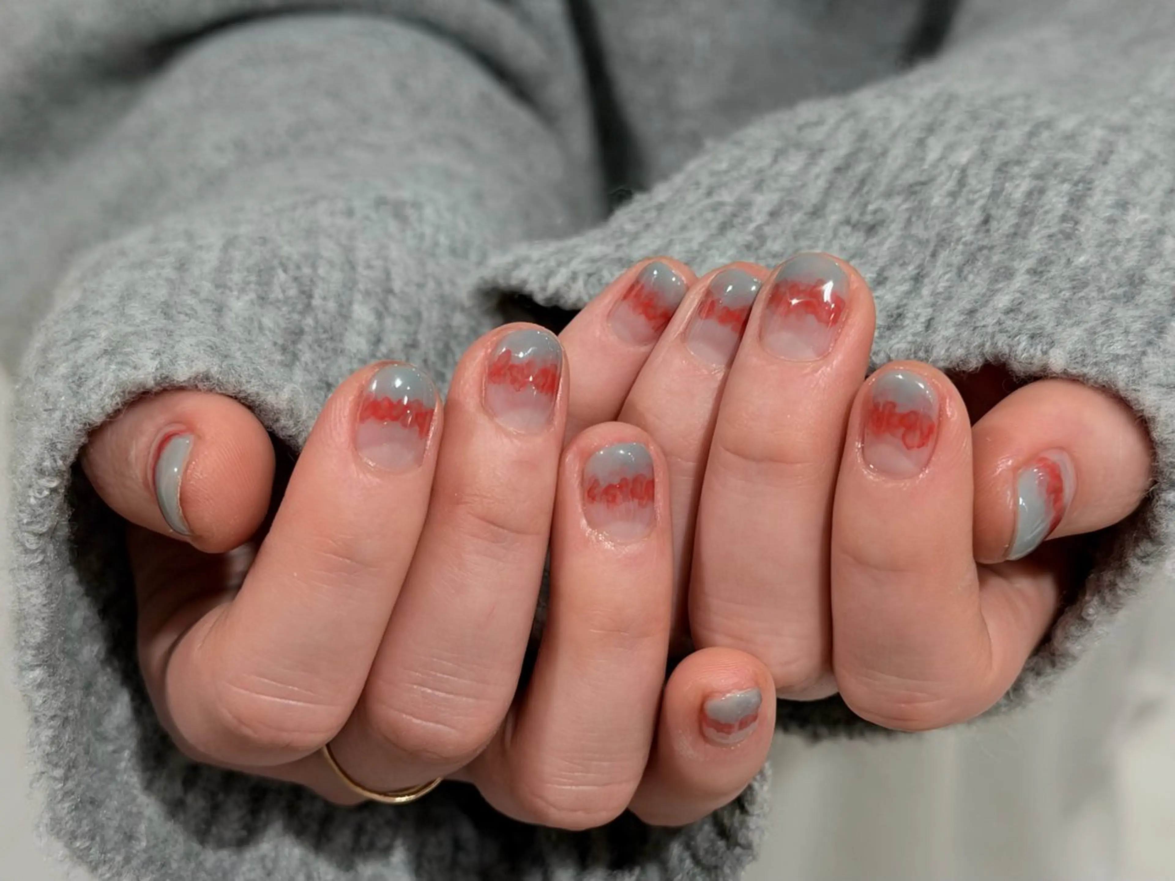 ネイル ブルー ニュアンスネイル オレンジ ハンドネイル ANOVA所属・ANOVA アノヴァのネイルデザイン