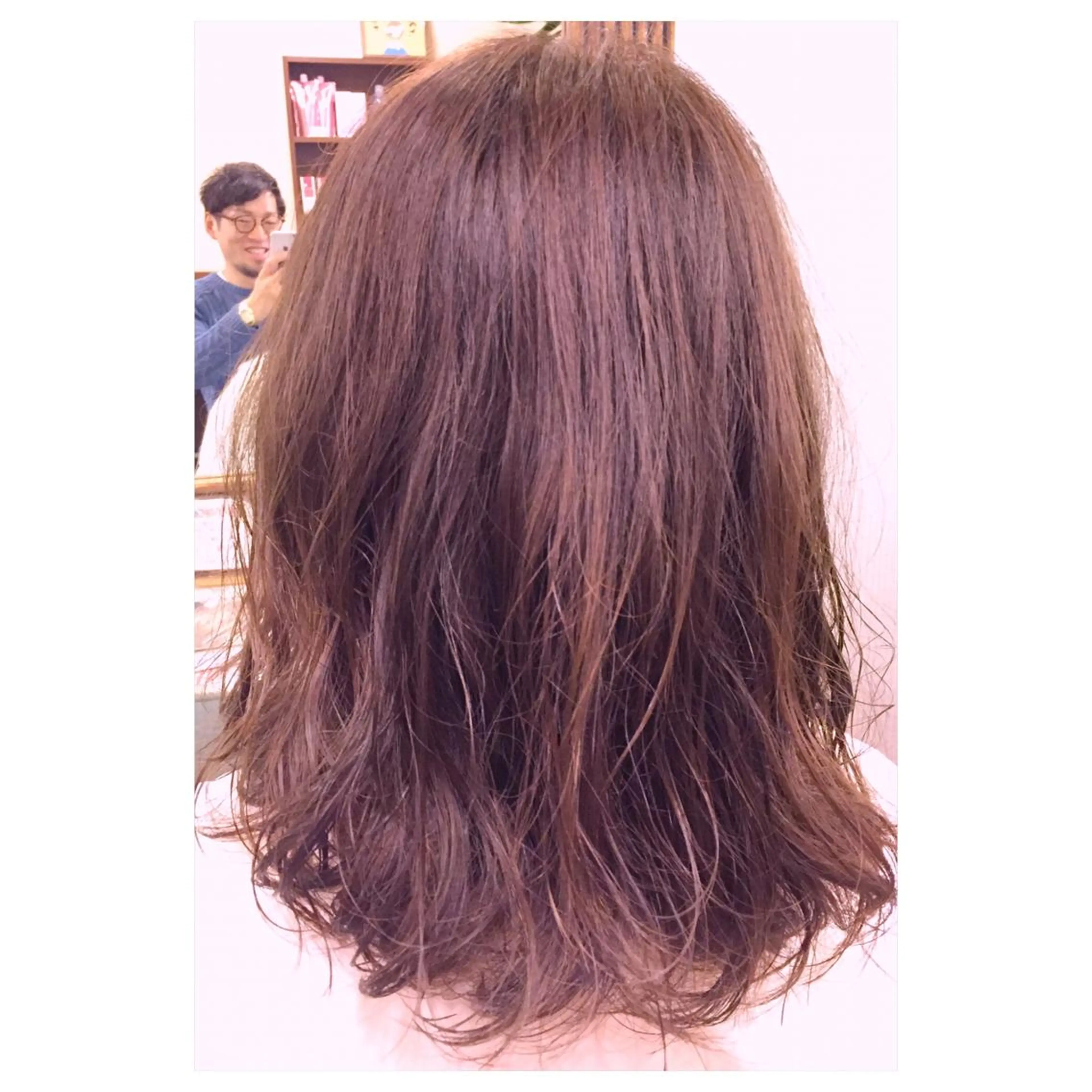 セミロング カラー オレンジ ピンクカラー パーソナルカラー診断 できます　木曽　主博のヘアスタイル