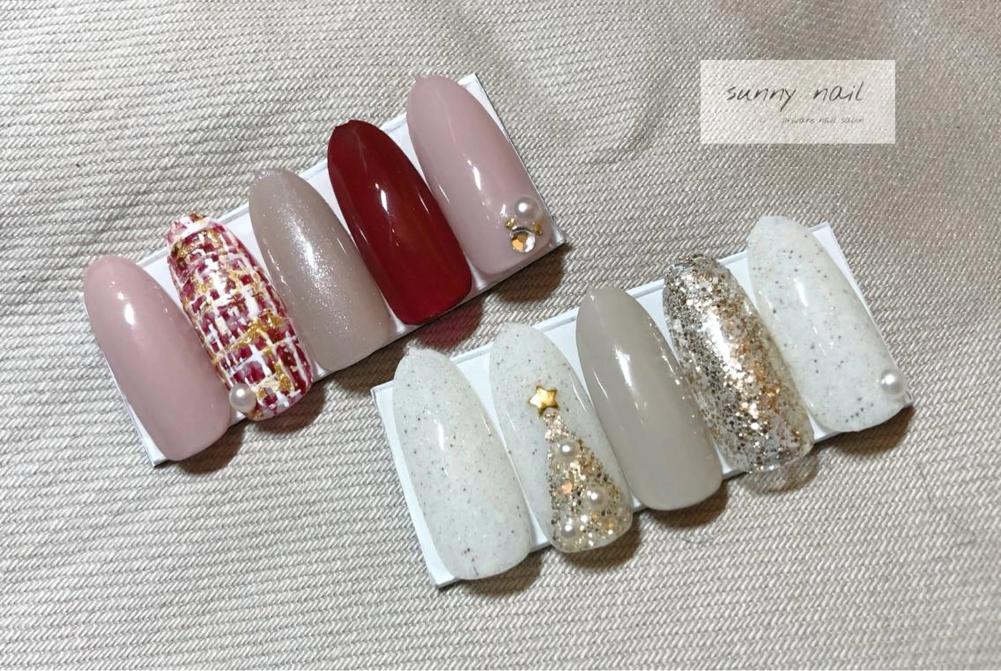 ネイル ボルドー ジェルネイル ニュアンスネイル パラジェル ツイードネイル sunny nailのネイルデザイン