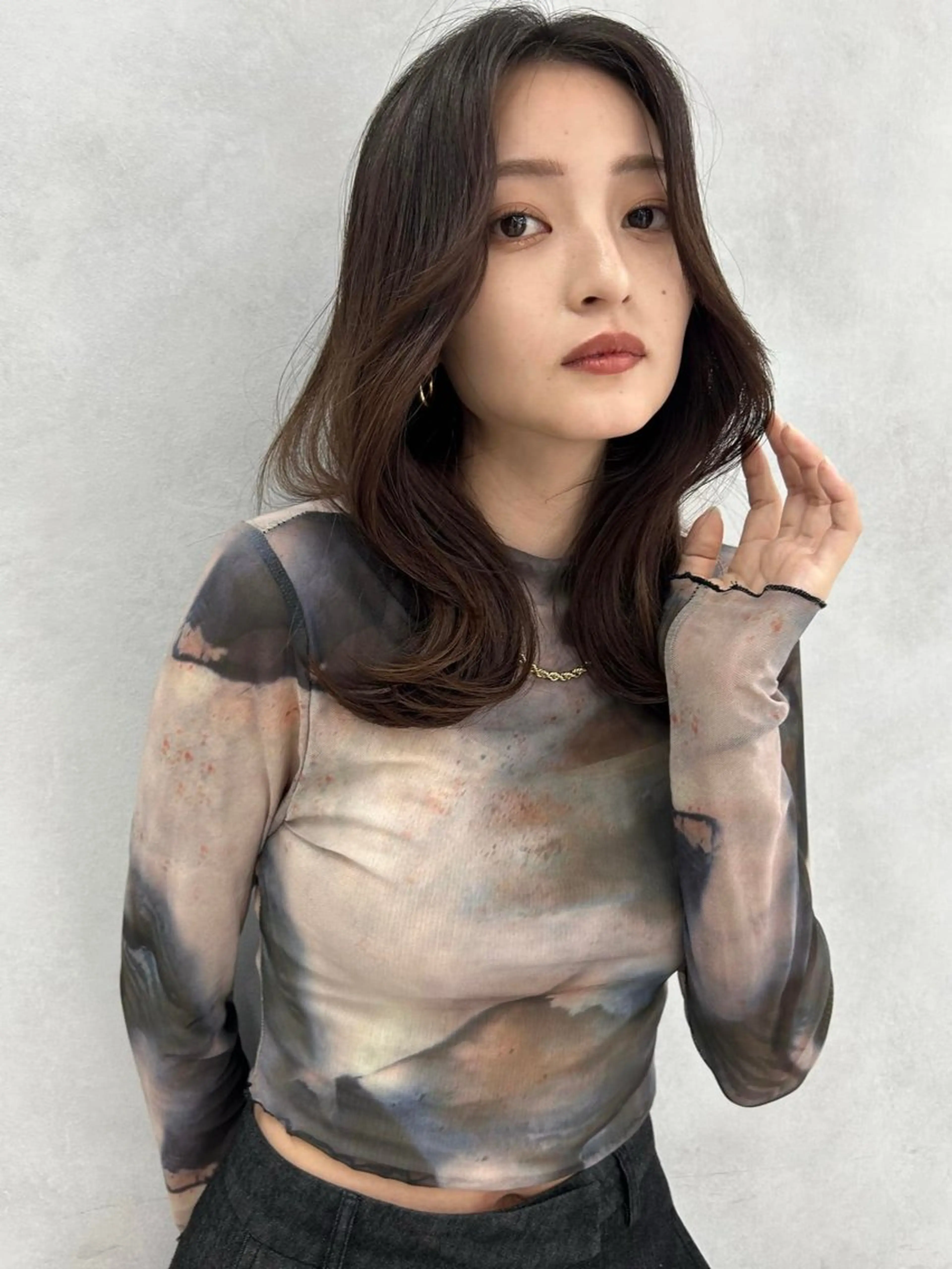 セミロング 韓国風顔まわり/ベー ジュ/マツエク♡美咲のヘアスタイル