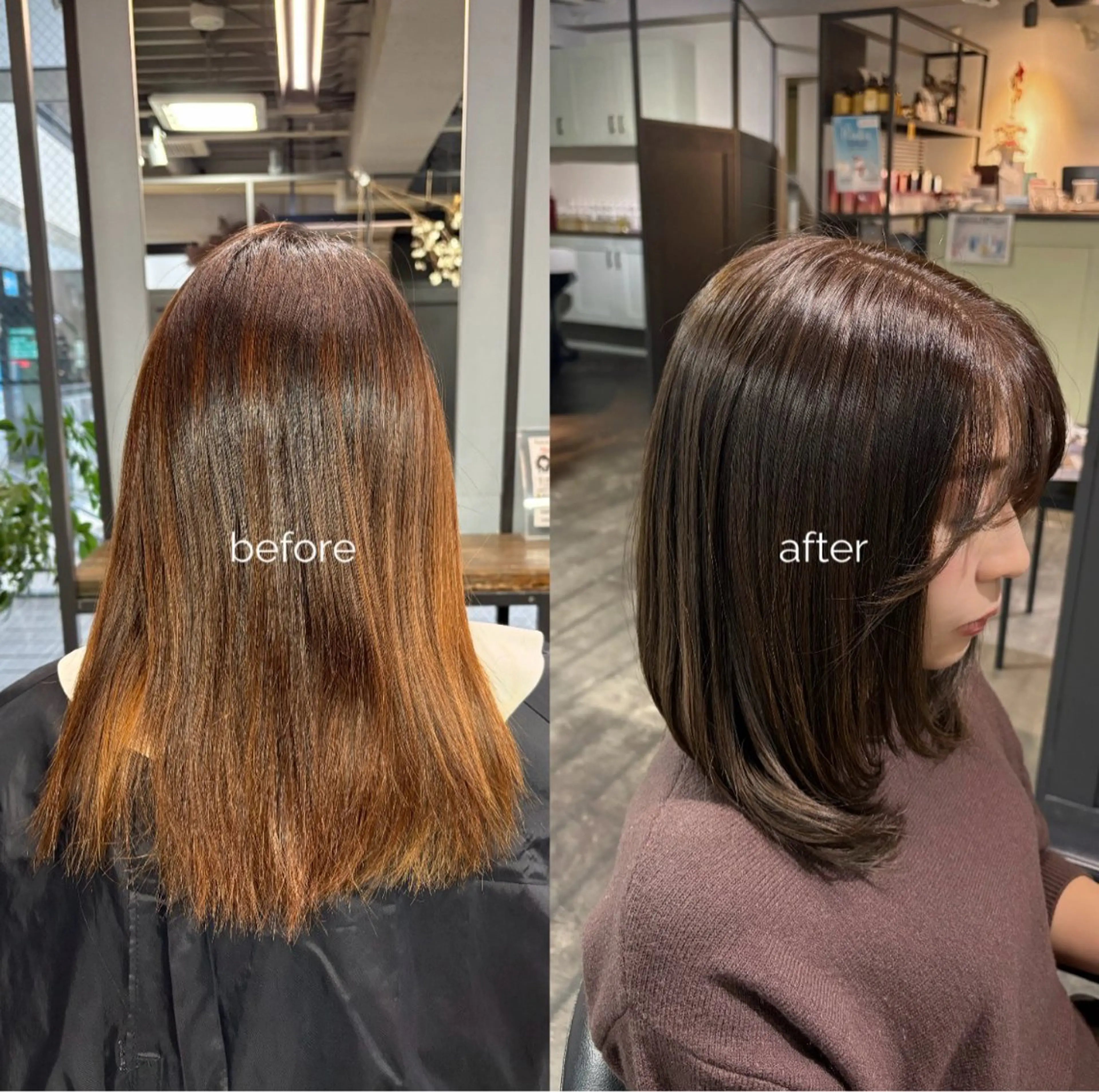 ミディアム カラー トリートメント カット ヘアカラー トリートメント ユイカ🐮暖色カラー / 再現スタイルのヘアスタイル