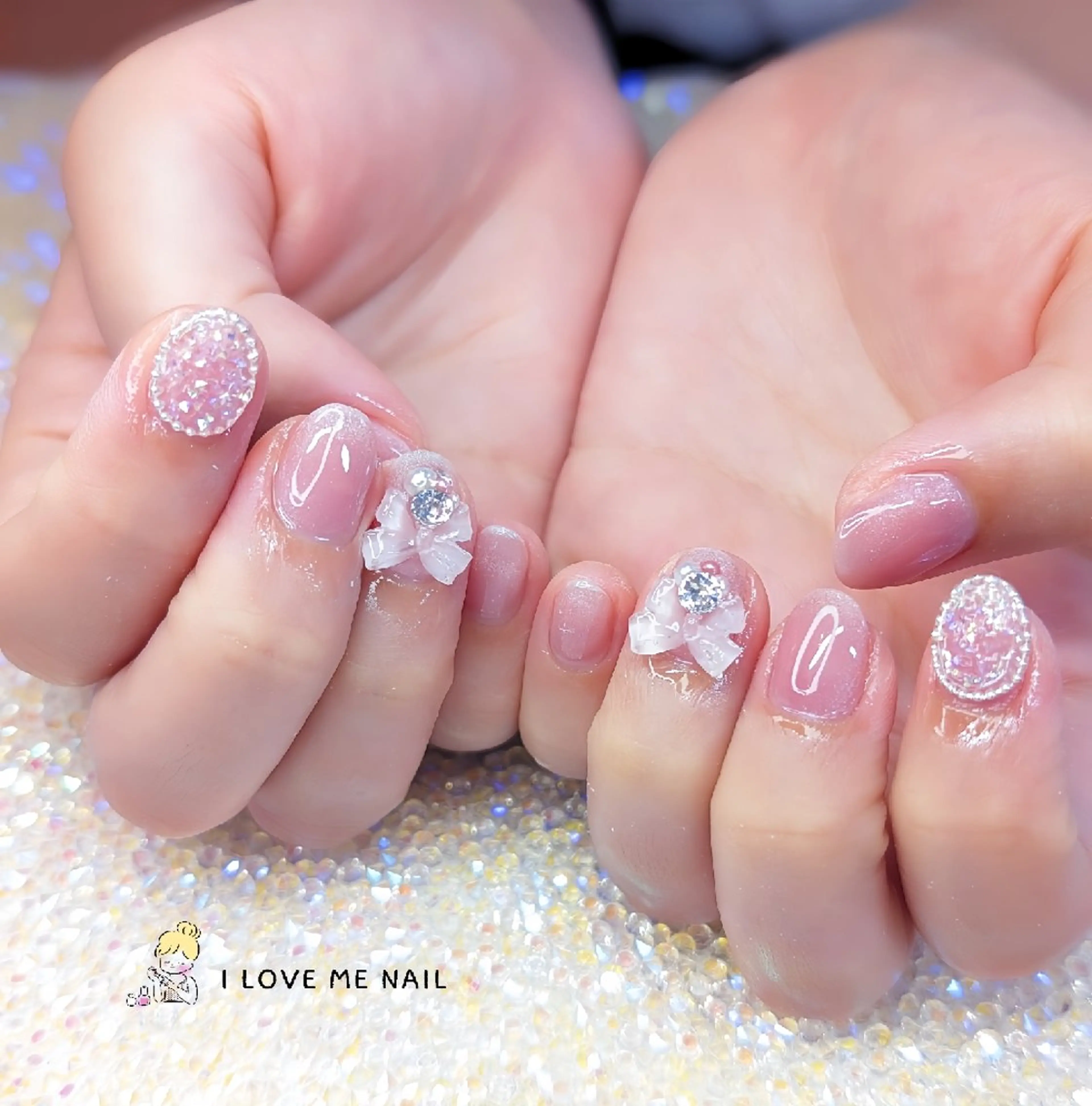 ネイル 長さ出し ジェルネイル ハート 韓国ネイル マグネットネイル ハンドネイル I LOVE ME  NAIL.｡.:*♡のネイルデザイン