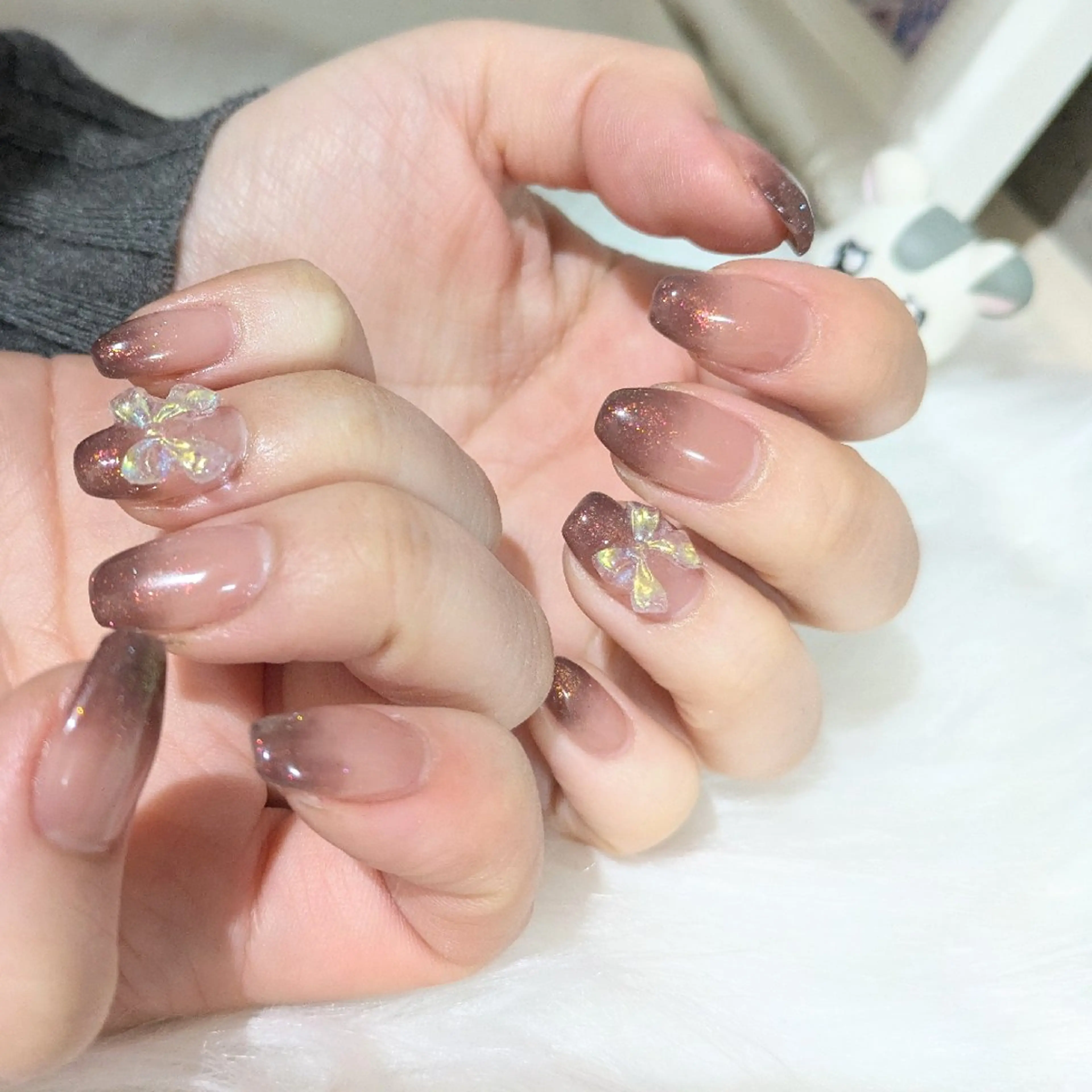 ネイル グラデーション ラメ(グリッター) リボン as.nail あやのネイルデザイン