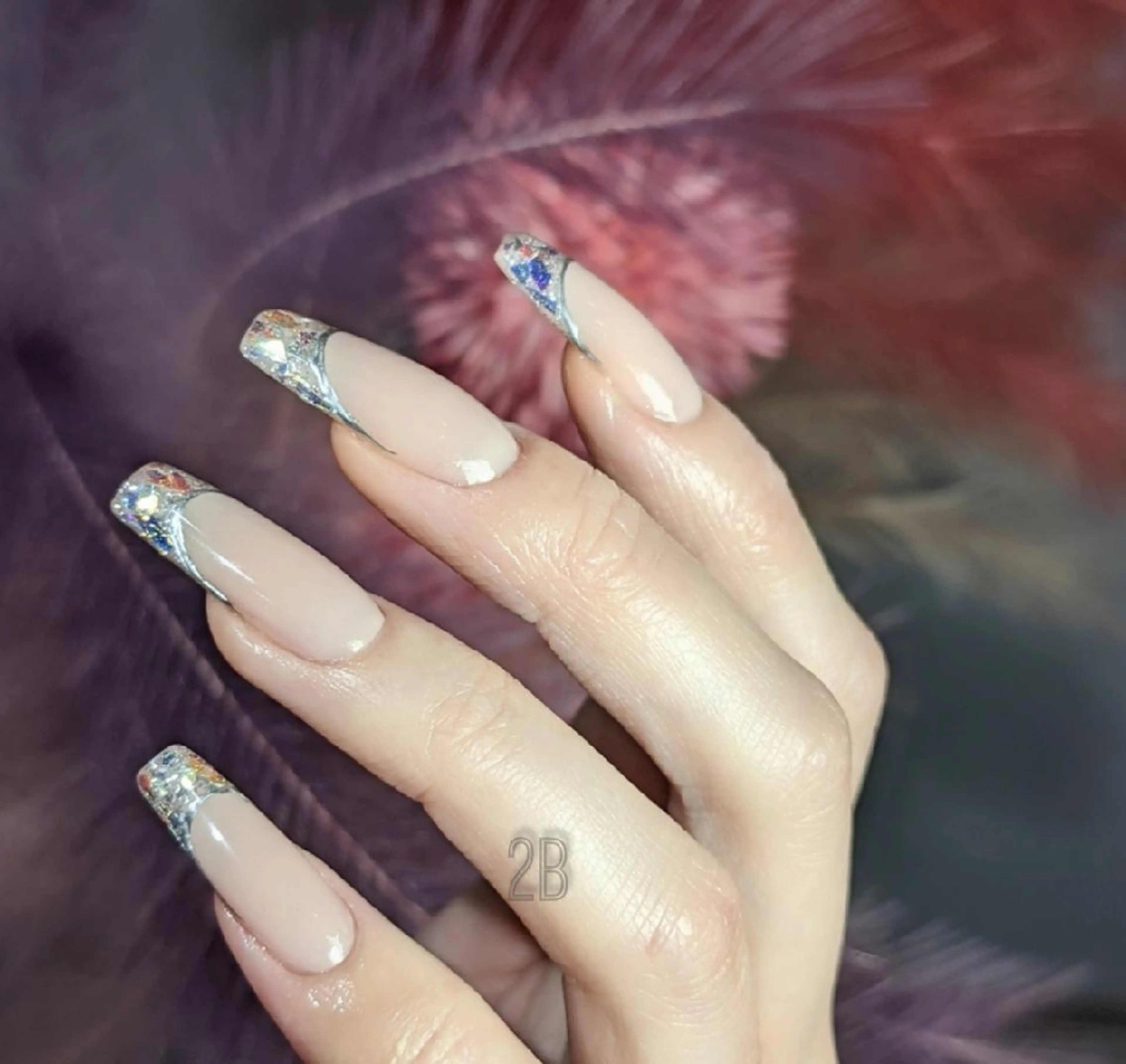 ネイル オーロラネイル フレンチネイル ジェルネイル ガラスフレンチ 氷ネイル・うるうるネイル 2B__nails ニービー京都伏見区のネイルデザイン