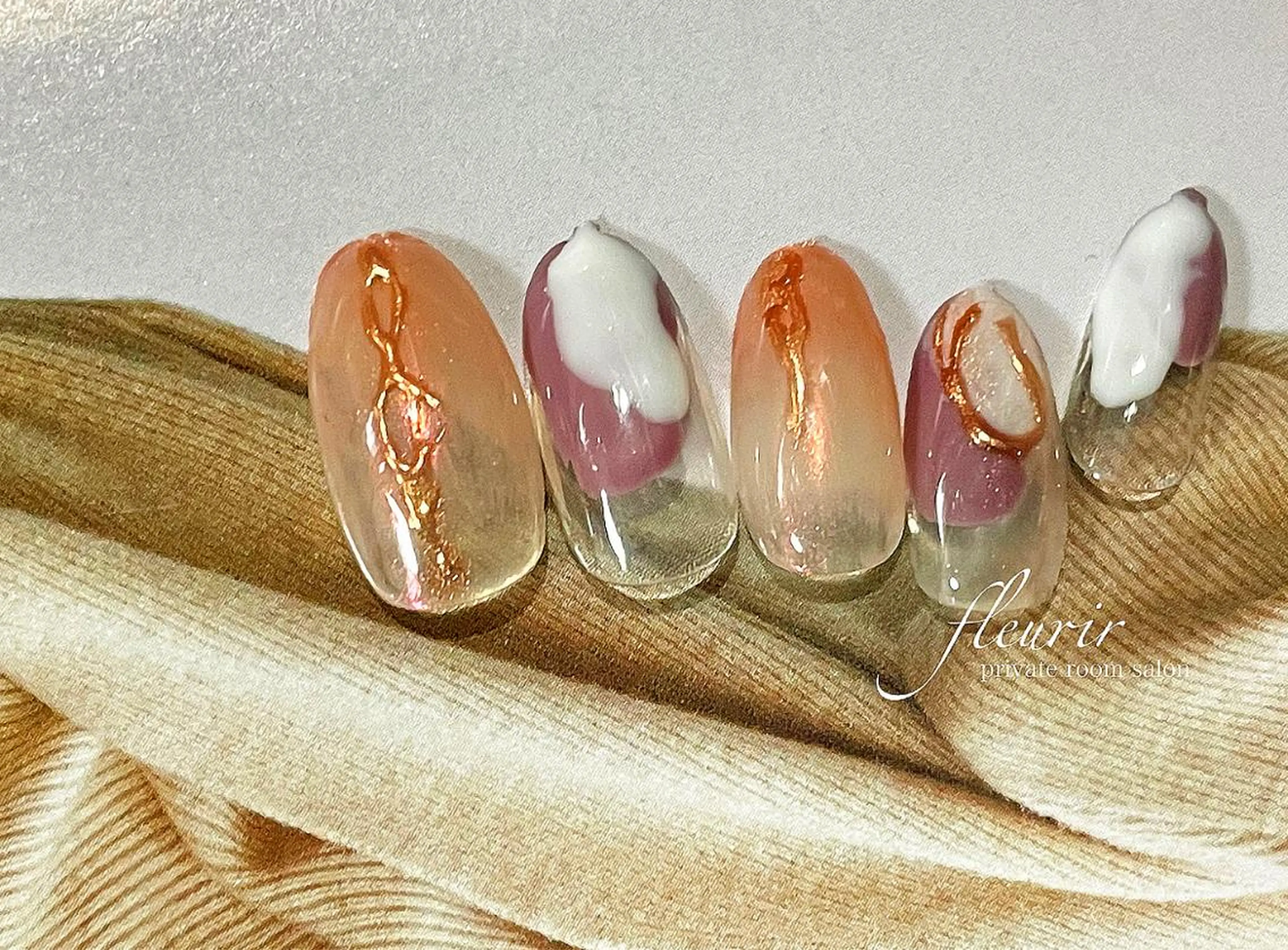 ネイル アートネイル オーロラネイル ブラウン 長さ出し ジェルネイル フルリール 【プライベートサロンのネイルデザイン