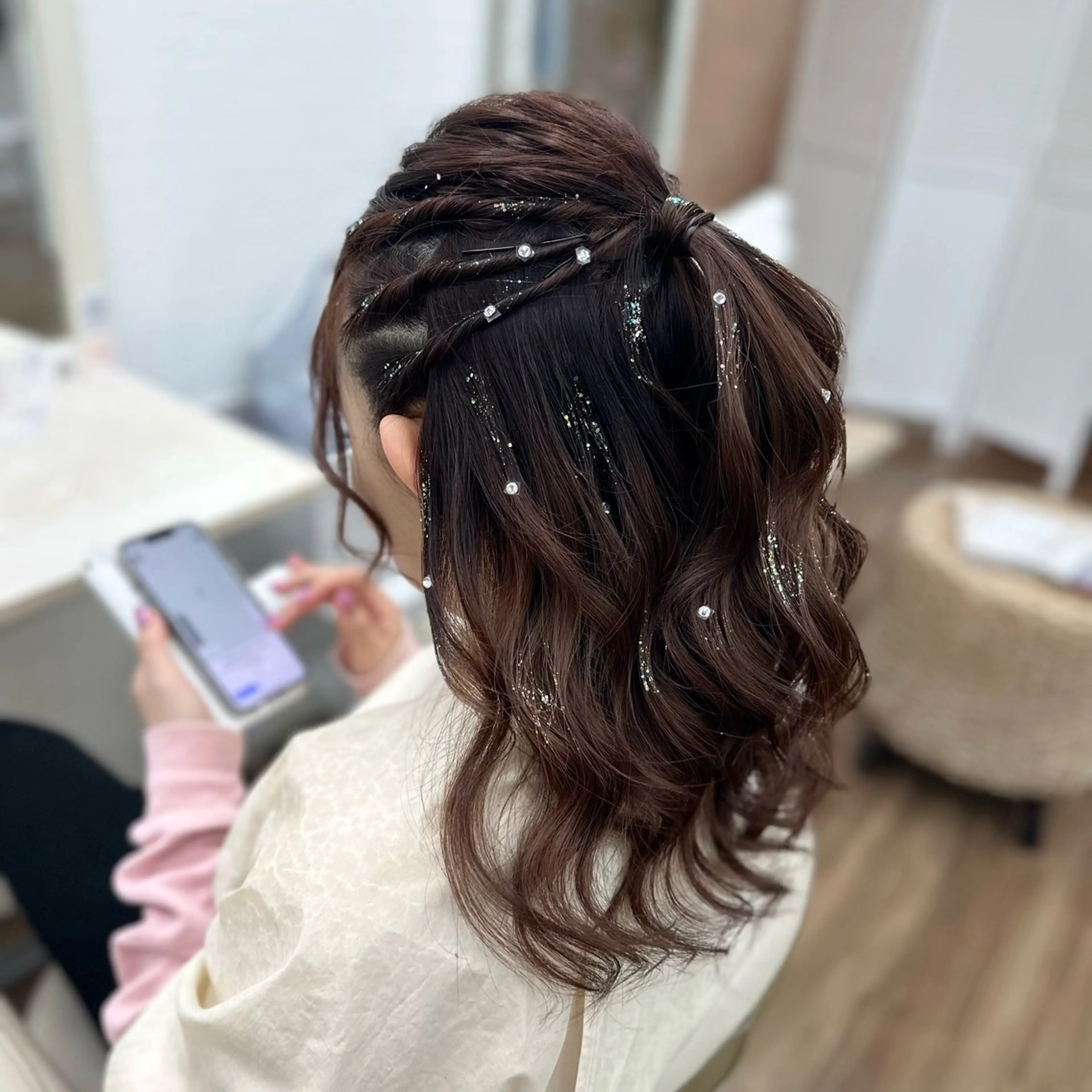 ロング ヘアアレンジ ハーフアップ ヘアセット GLOSS 心斎橋 山上のヘアスタイル