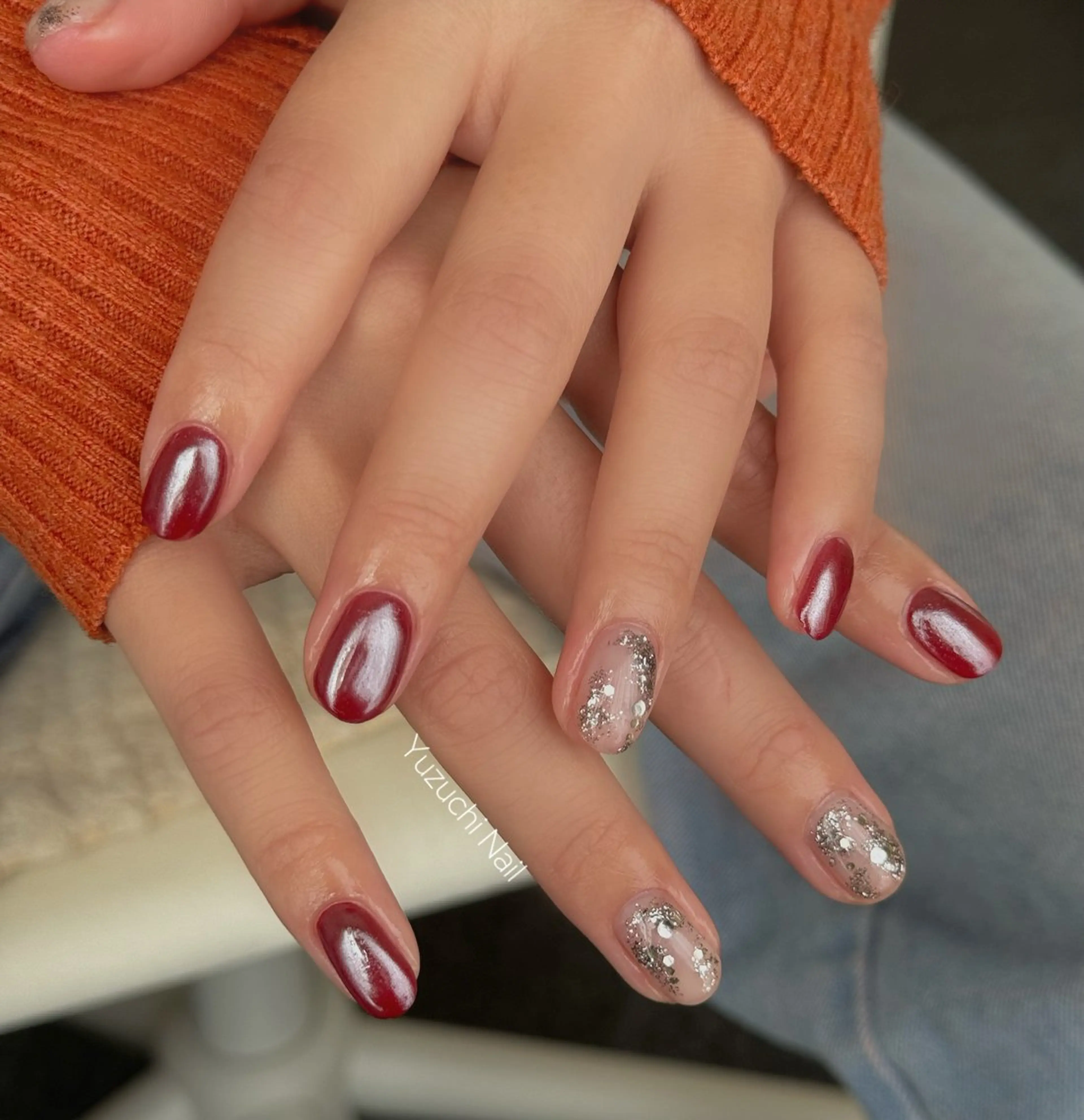 ネイル チークネイル ドット キラキラネイル 韓国ネイル レース ハンドネイル ハンドケア Yuzuchi Nailのネイルデザイン