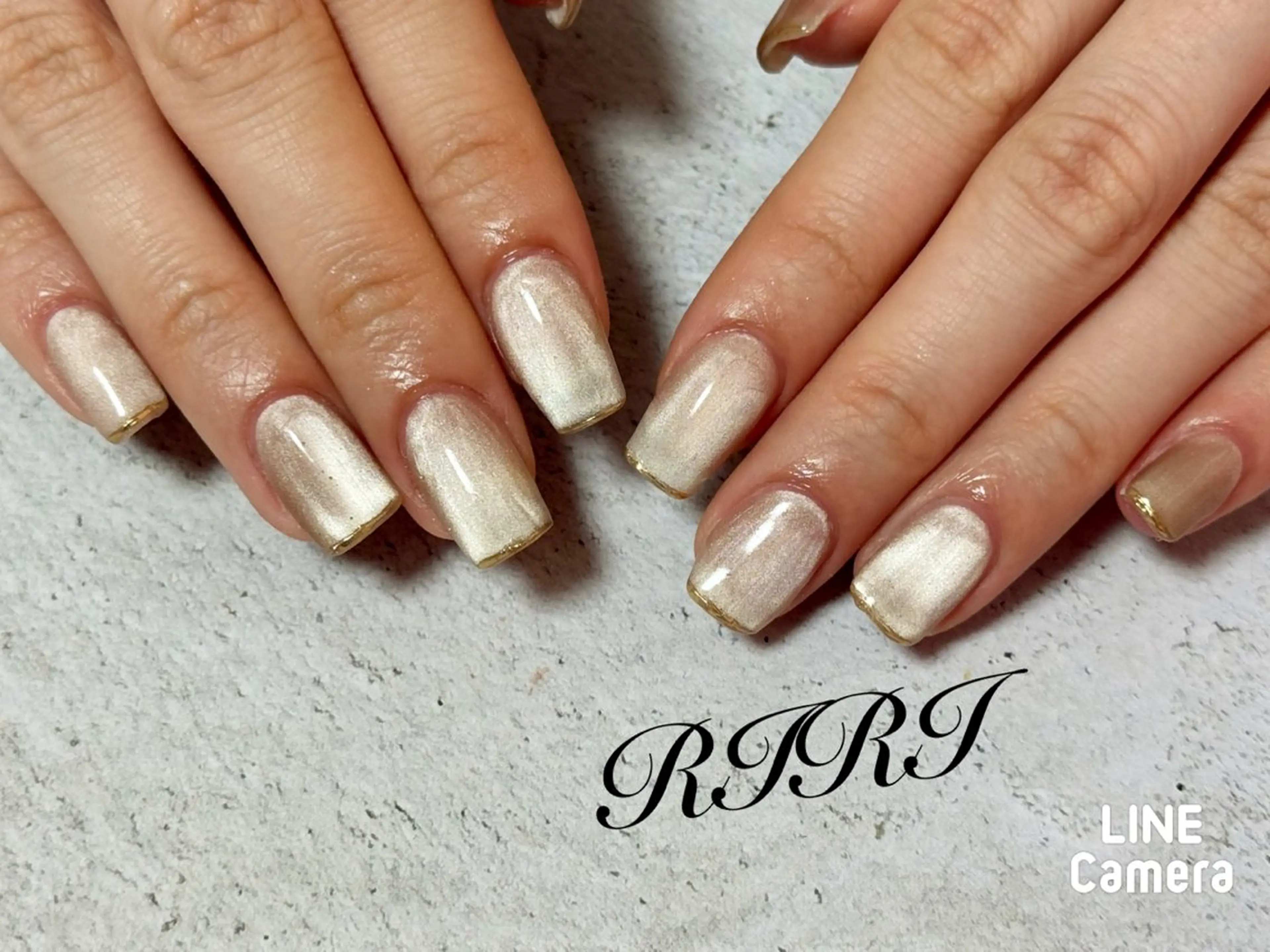 ネイル フレンチネイル ジェルネイル ガラスフレンチ キラキラネイル マグネットネイル ハンドネイル riri オーナーのネイルデザイン