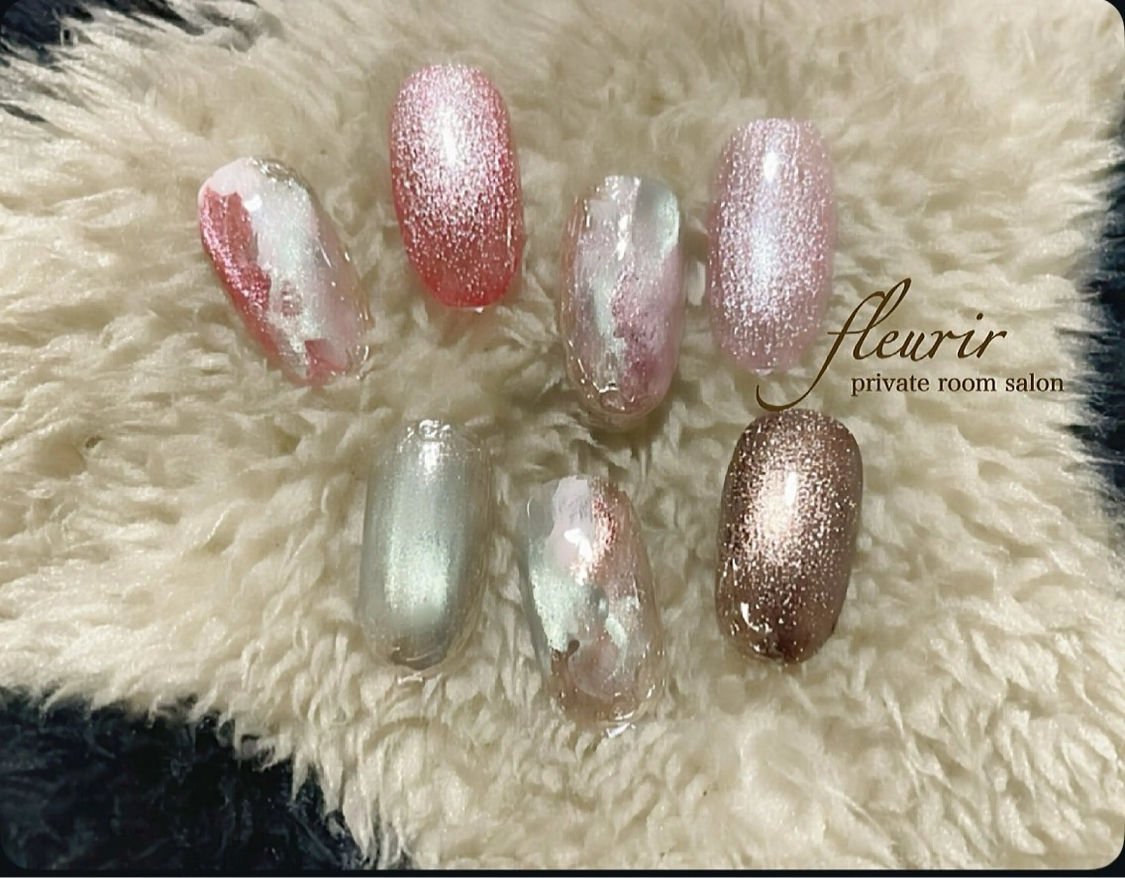 ネイル ブラウン 桜ネイル グリーン マグネットネイル 大理石ネイル(マーブル) ハンドネイル フルリール 【プライベートサロンのネイルデザイン