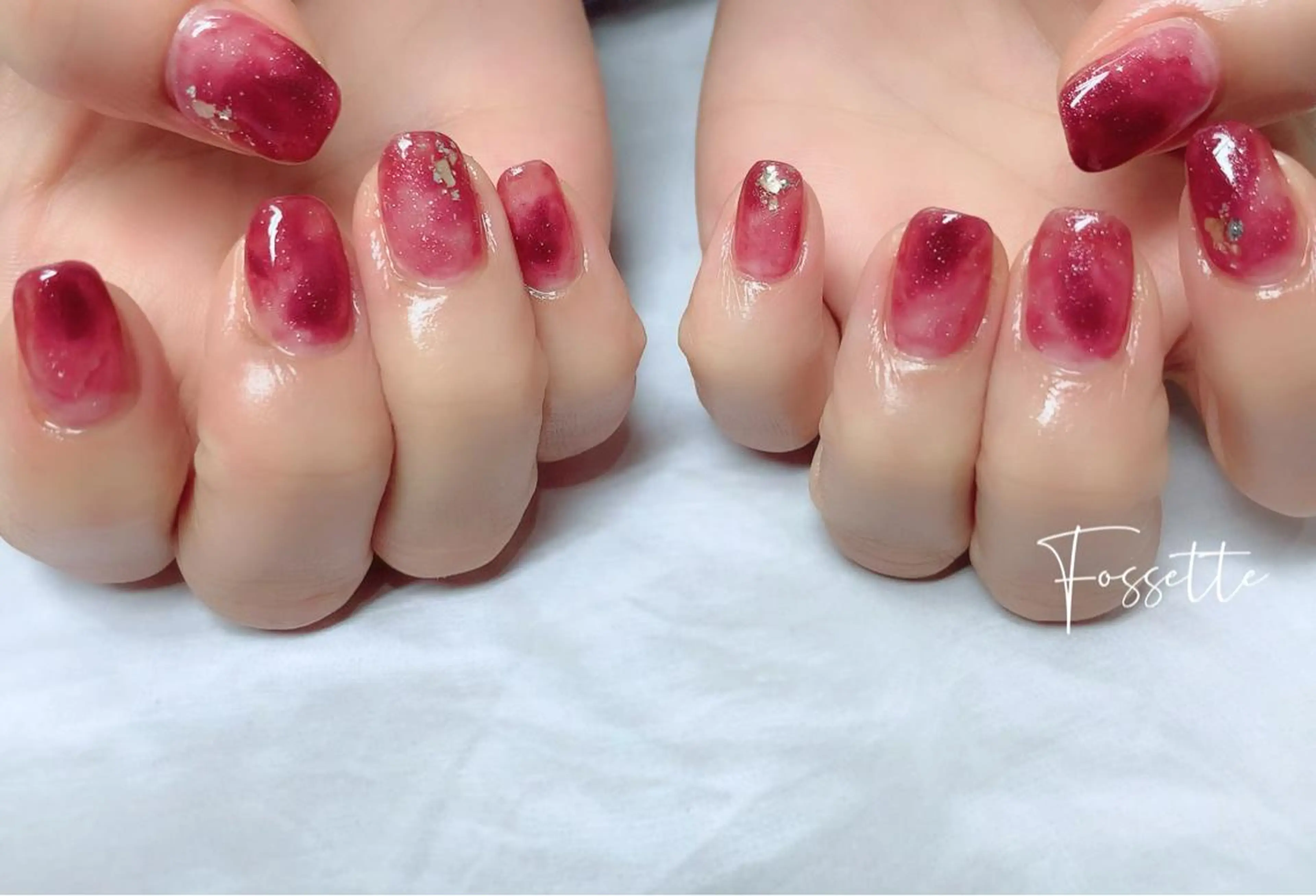 ネイル ボルドー キラキラネイル マグネットネイル ニュアンスネイル 冬ネイル nailsalon Fossetteのネイルデザイン