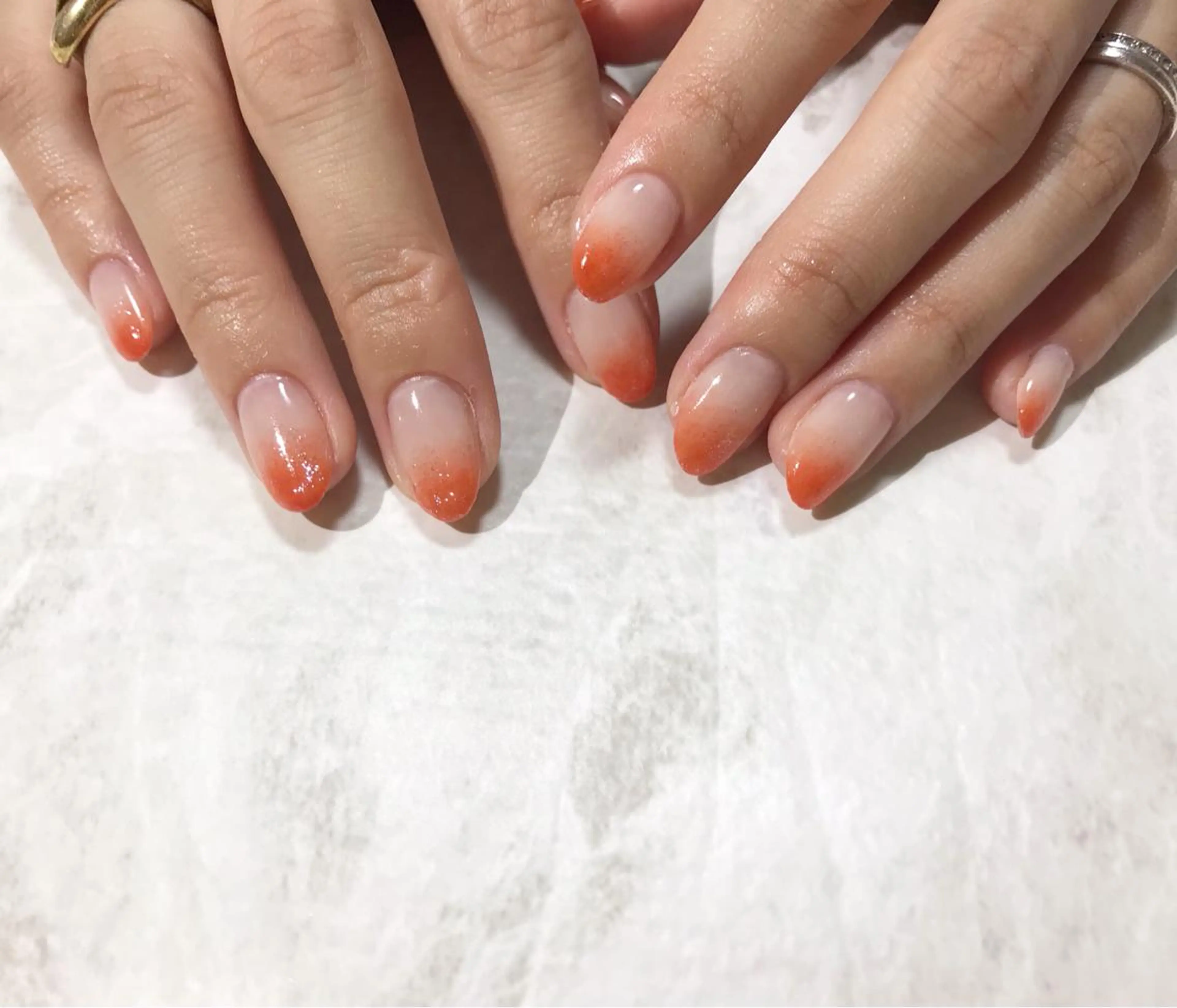 ネイル フットネイル グラデーション ニュアンスネイル オレンジ シンプルネイル ネイル フフラ所属・nail fufla ♡yamane♡のネイルデザイン